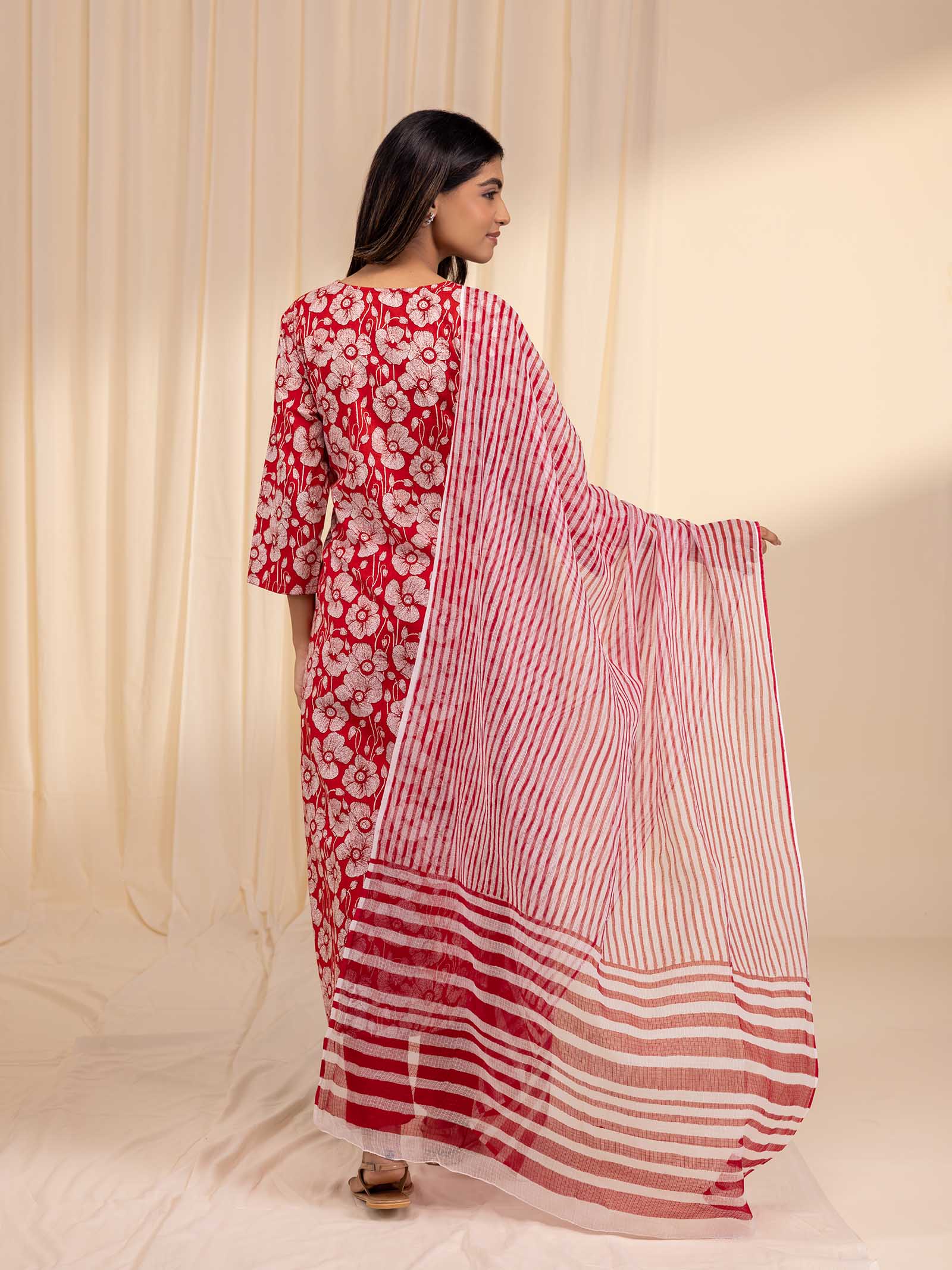 Red Poppy Kota Dupatta