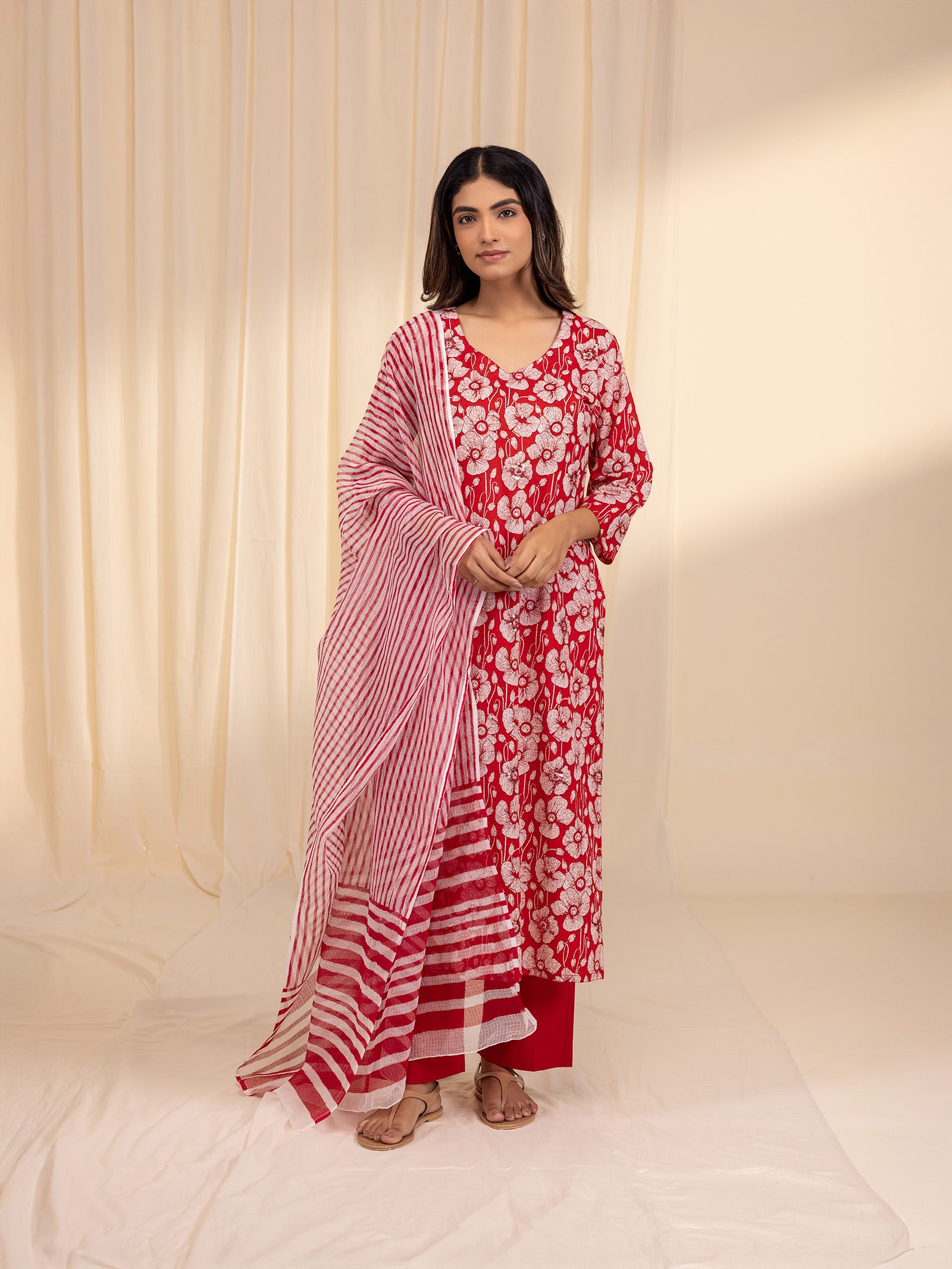 Red Poppy Cotton Kurta