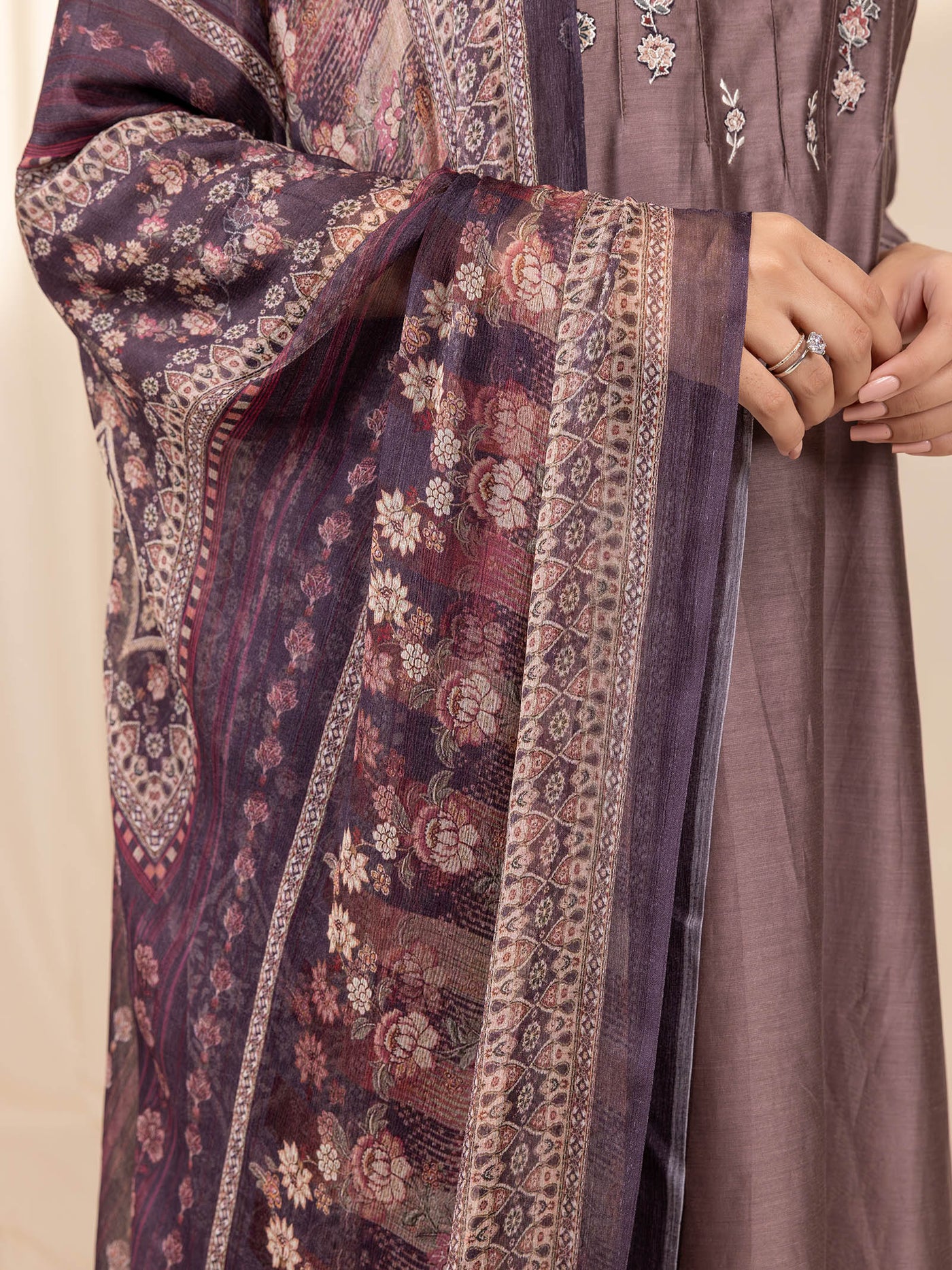 Coffee Printed Silk Blend Dupatta main image 0