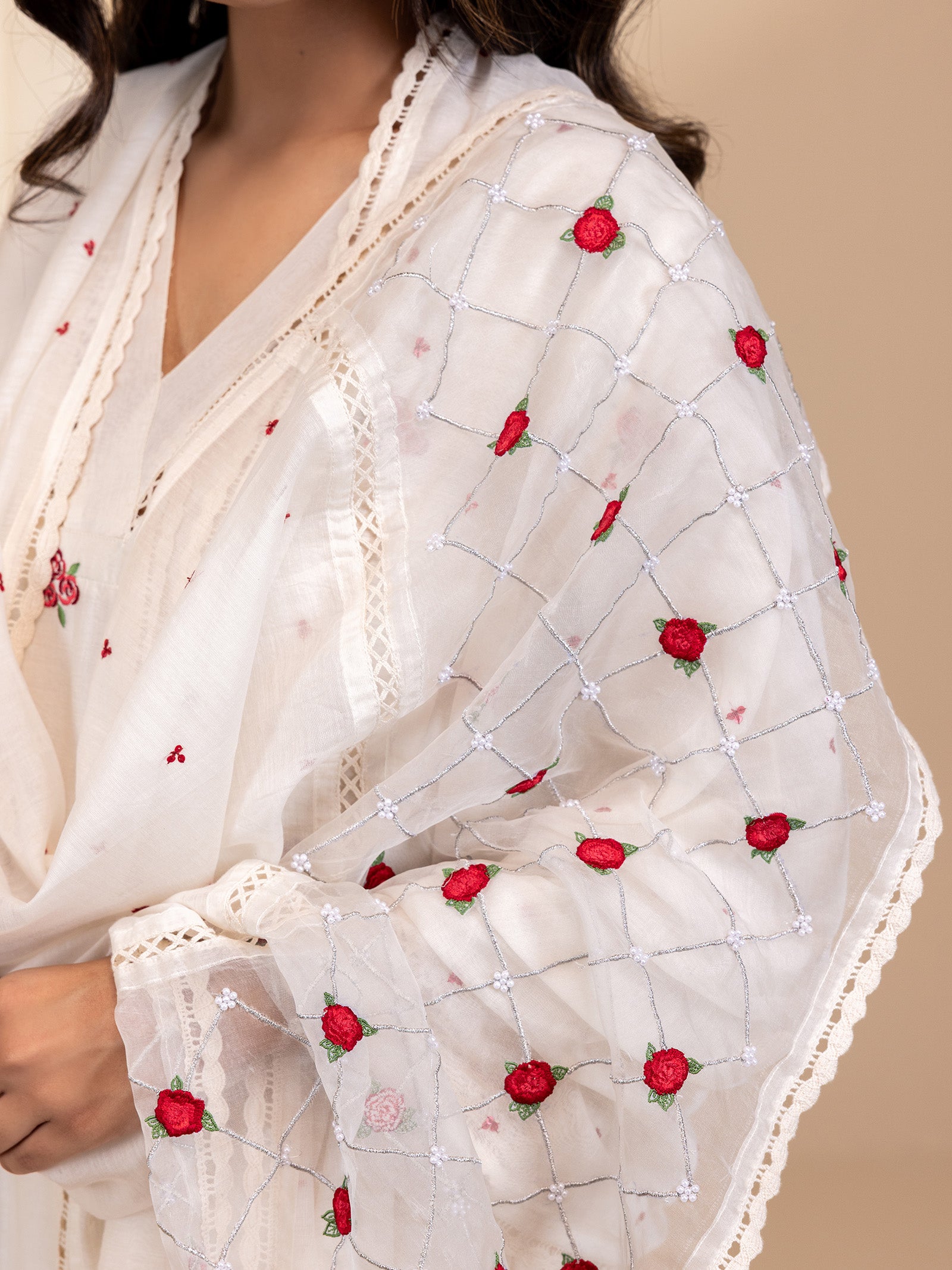 Rosy Pearls Chanderi Dupatta