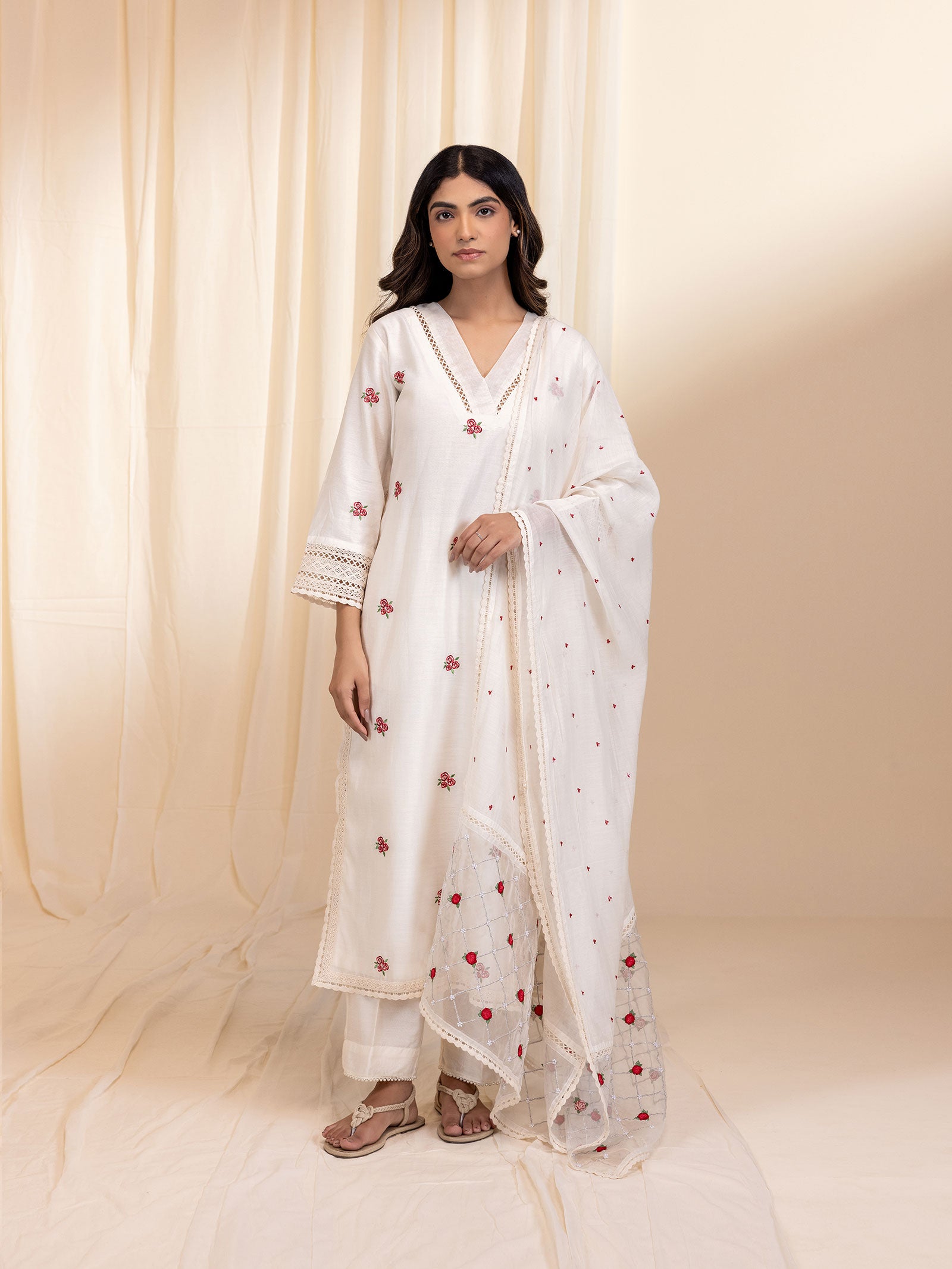 Rosy Pearls Chanderi Kurta