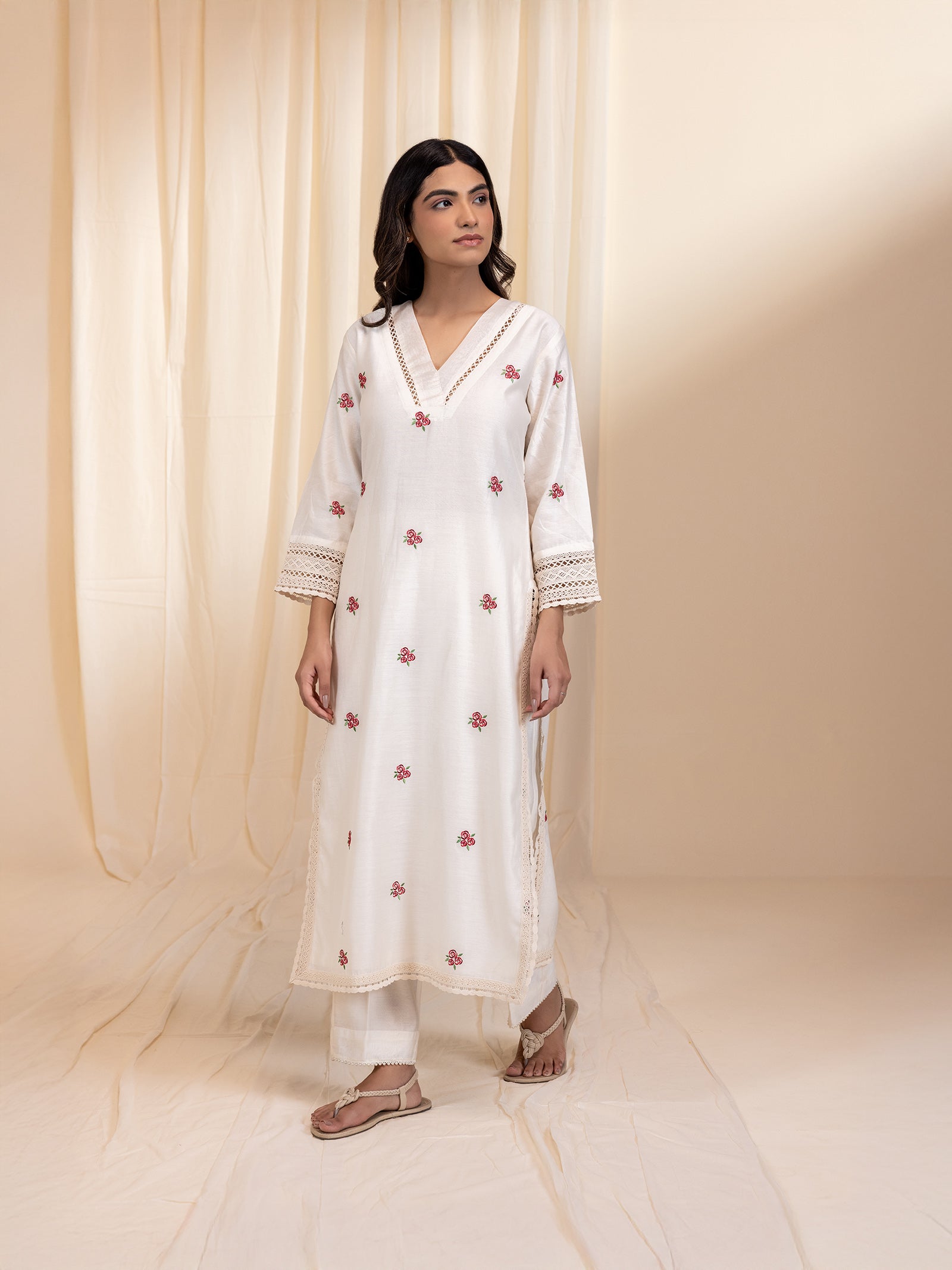 Rosy Pearls Chanderi Kurta