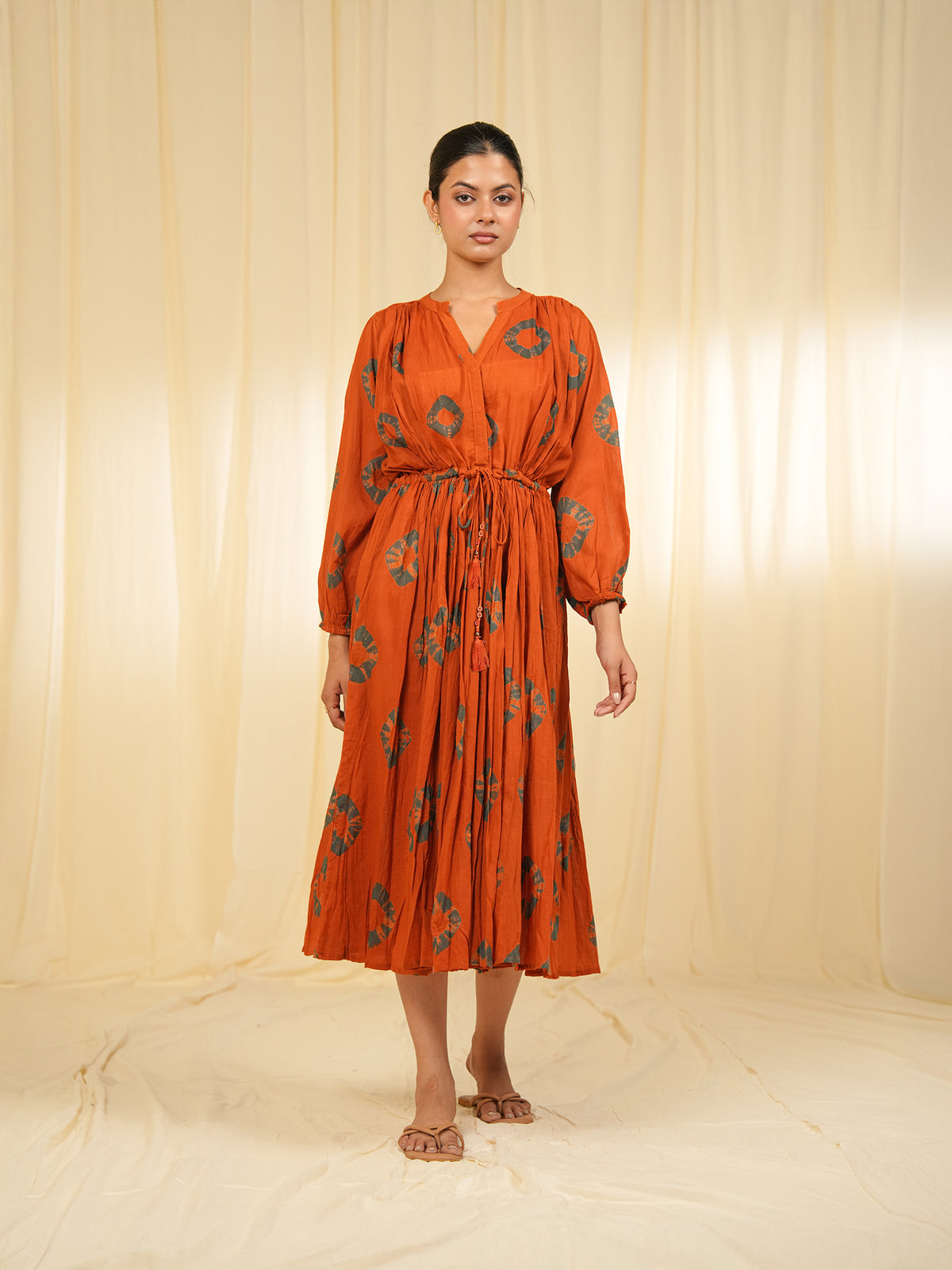 Rust Tie - Dye Gathered Voile Dress (Set of 2)