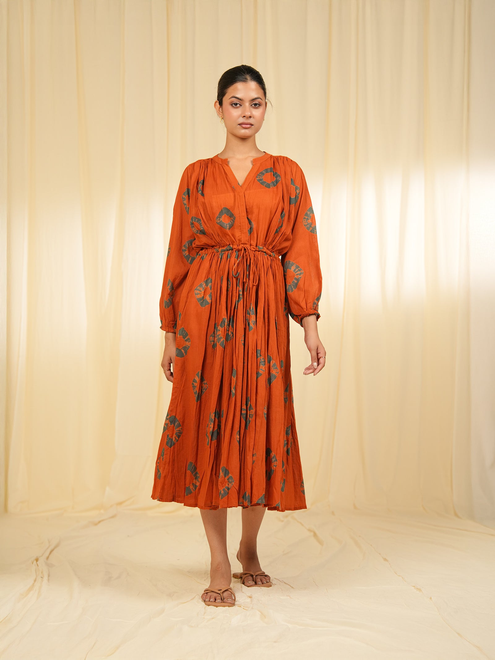 Rust Tie - Dye Gathered Voile Dress (Set of 2)