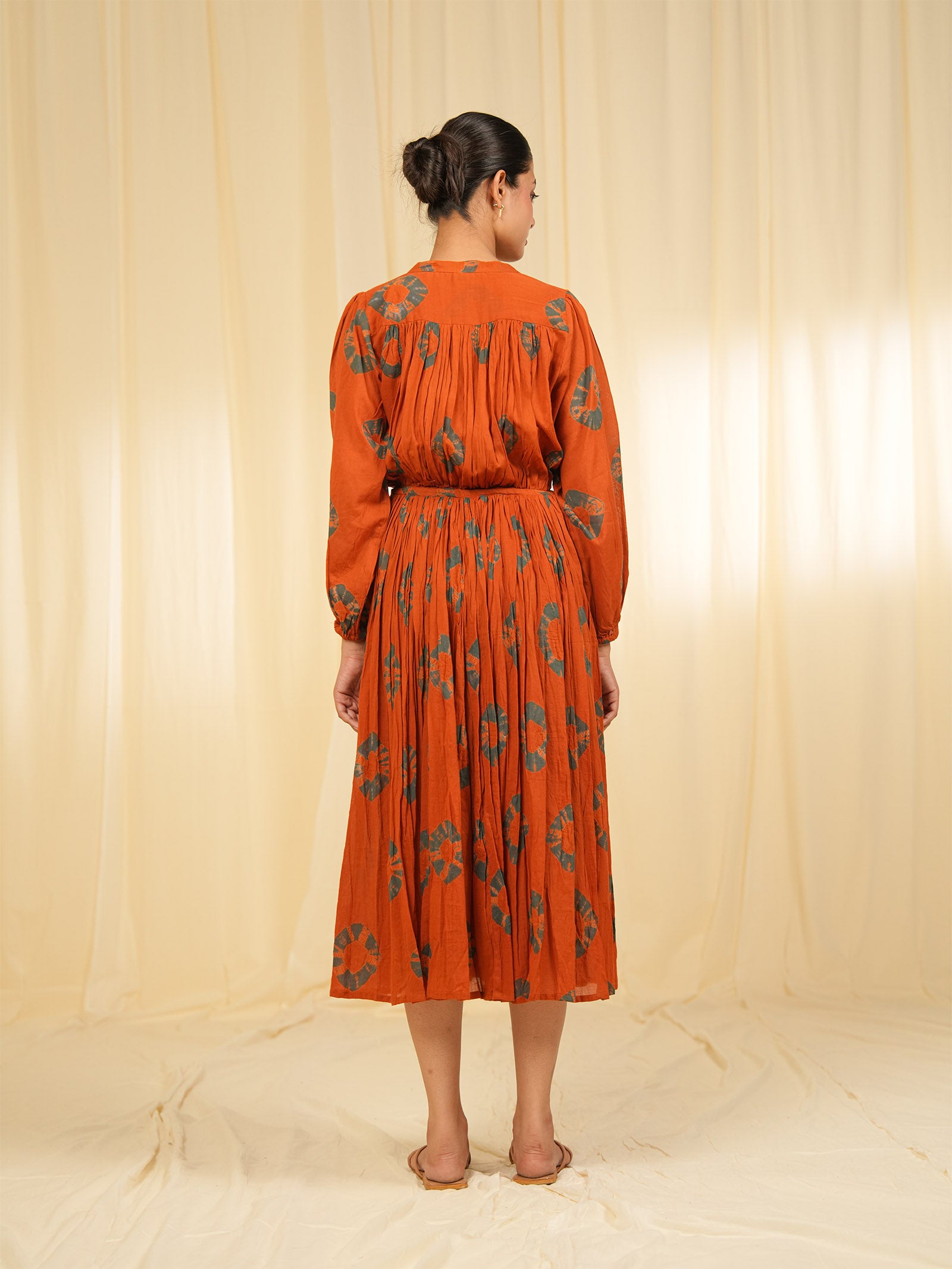 Rust Tie - Dye Gathered Voile Dress (Set of 2)