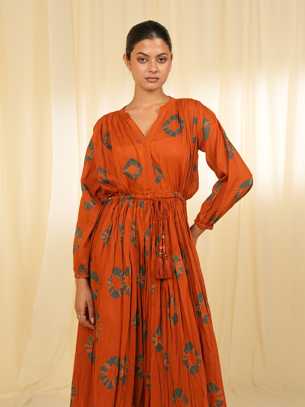 Rust Tie - Dye Gathered Voile Dress (Set of 2)