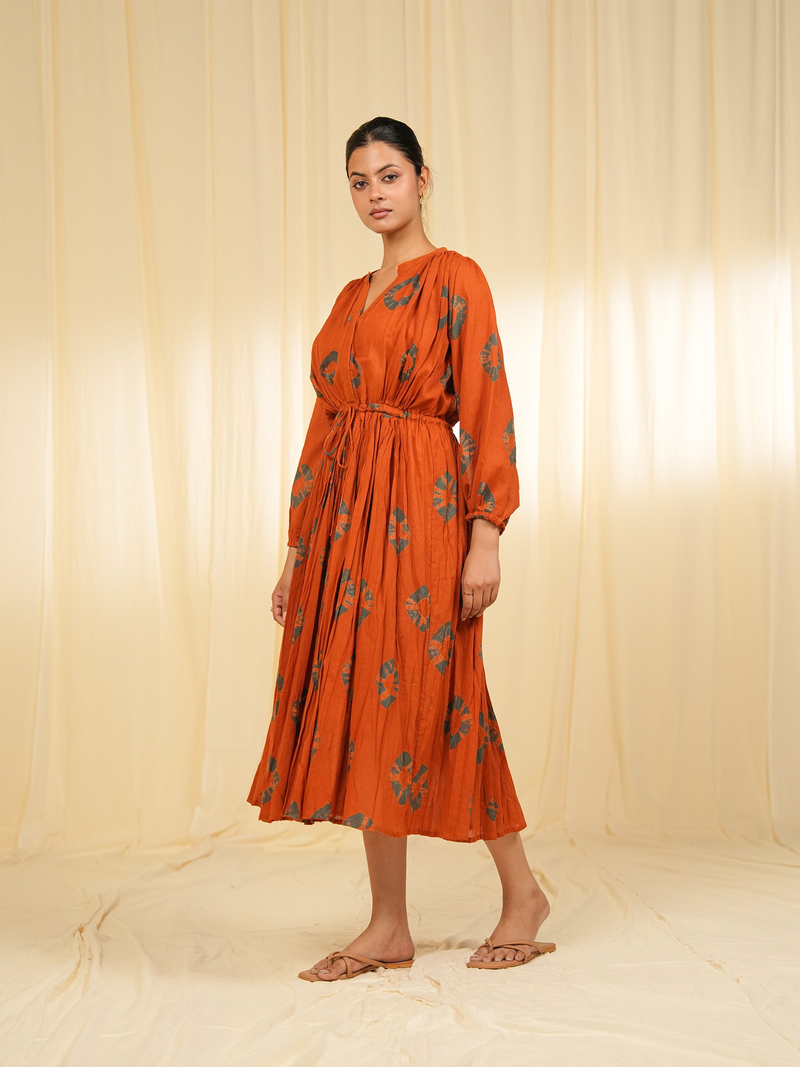 Rust Tie - Dye Gathered Voile Dress (Set of 2)