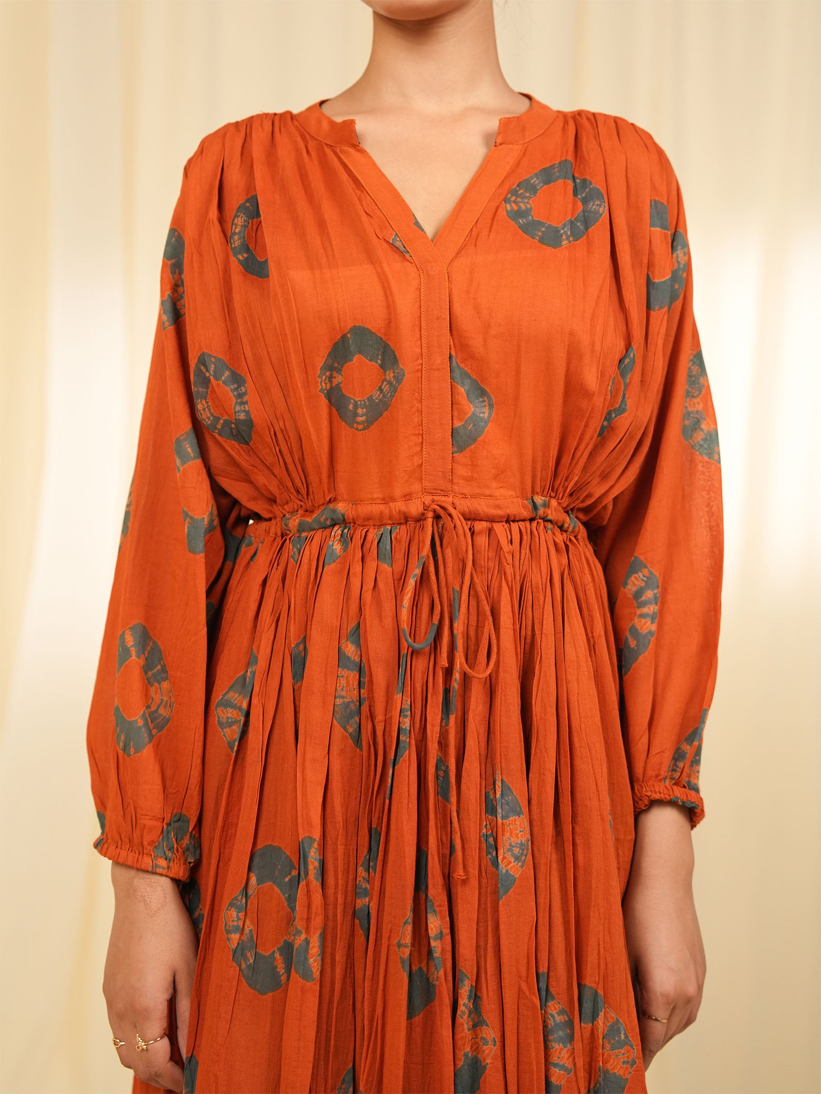 Rust Tie - Dye Gathered Voile Dress (Set of 2)