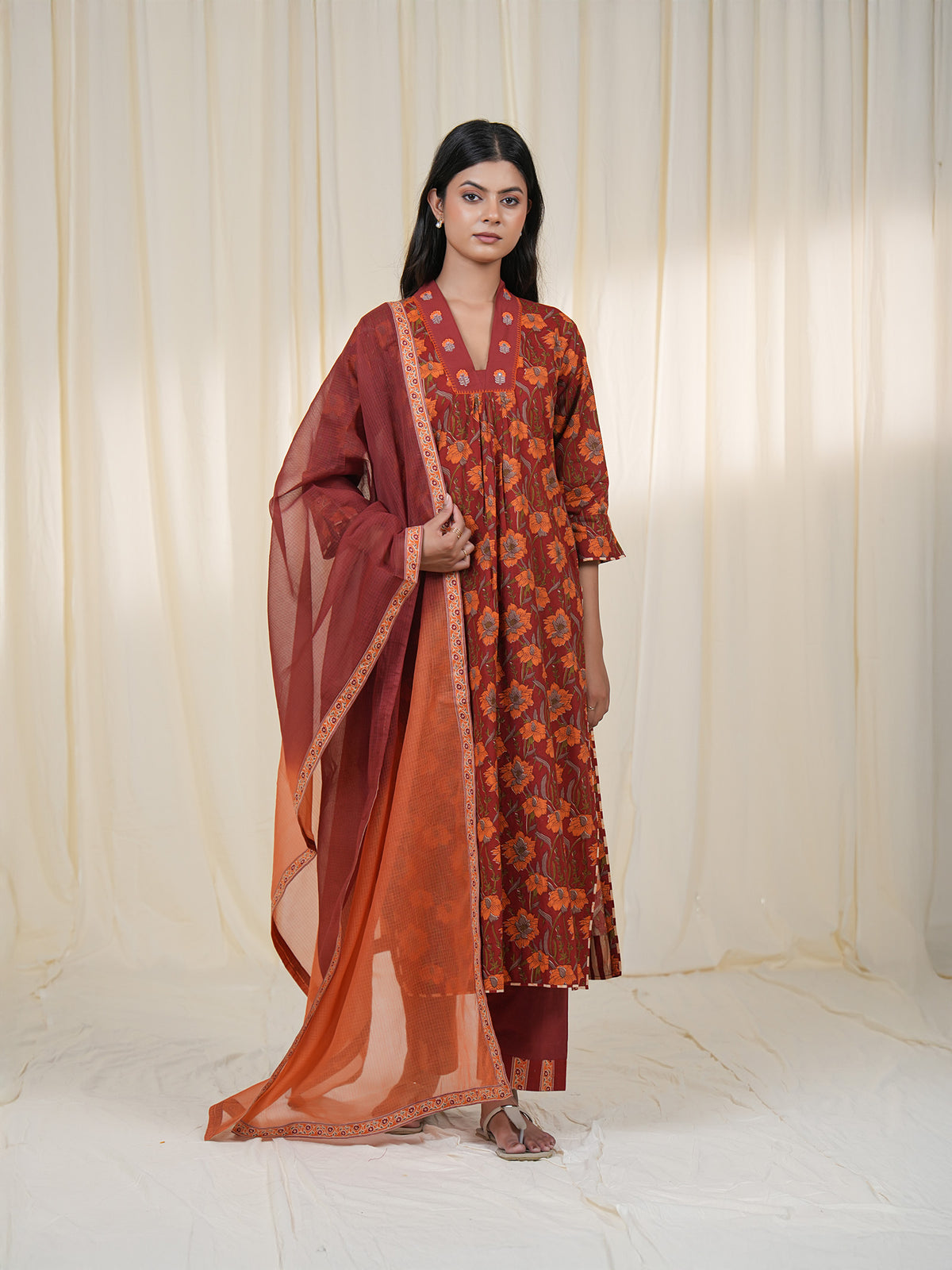 Rustic Indian Floral Cotton Kurta