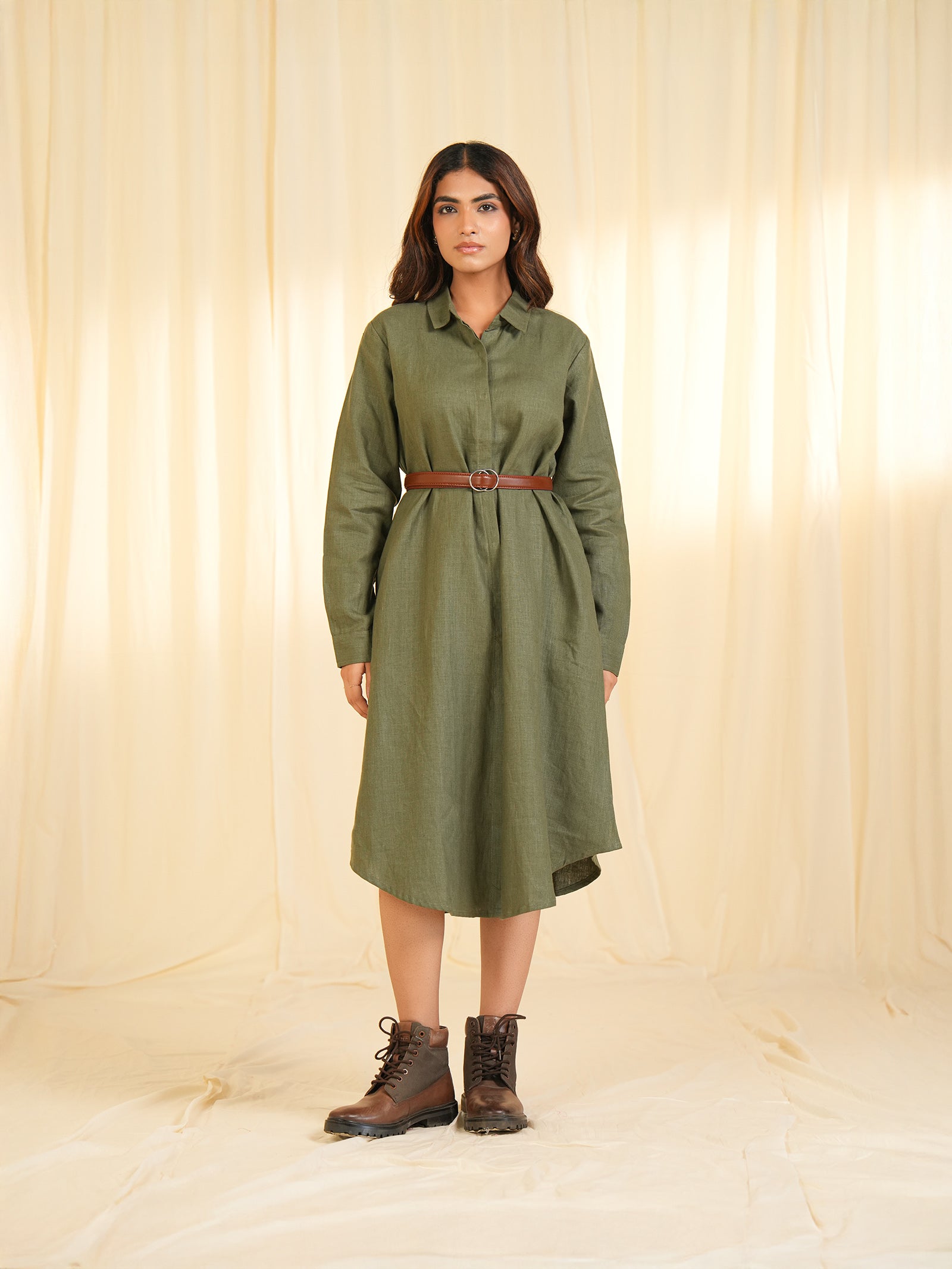 Safari - Olive Green Linen Dress