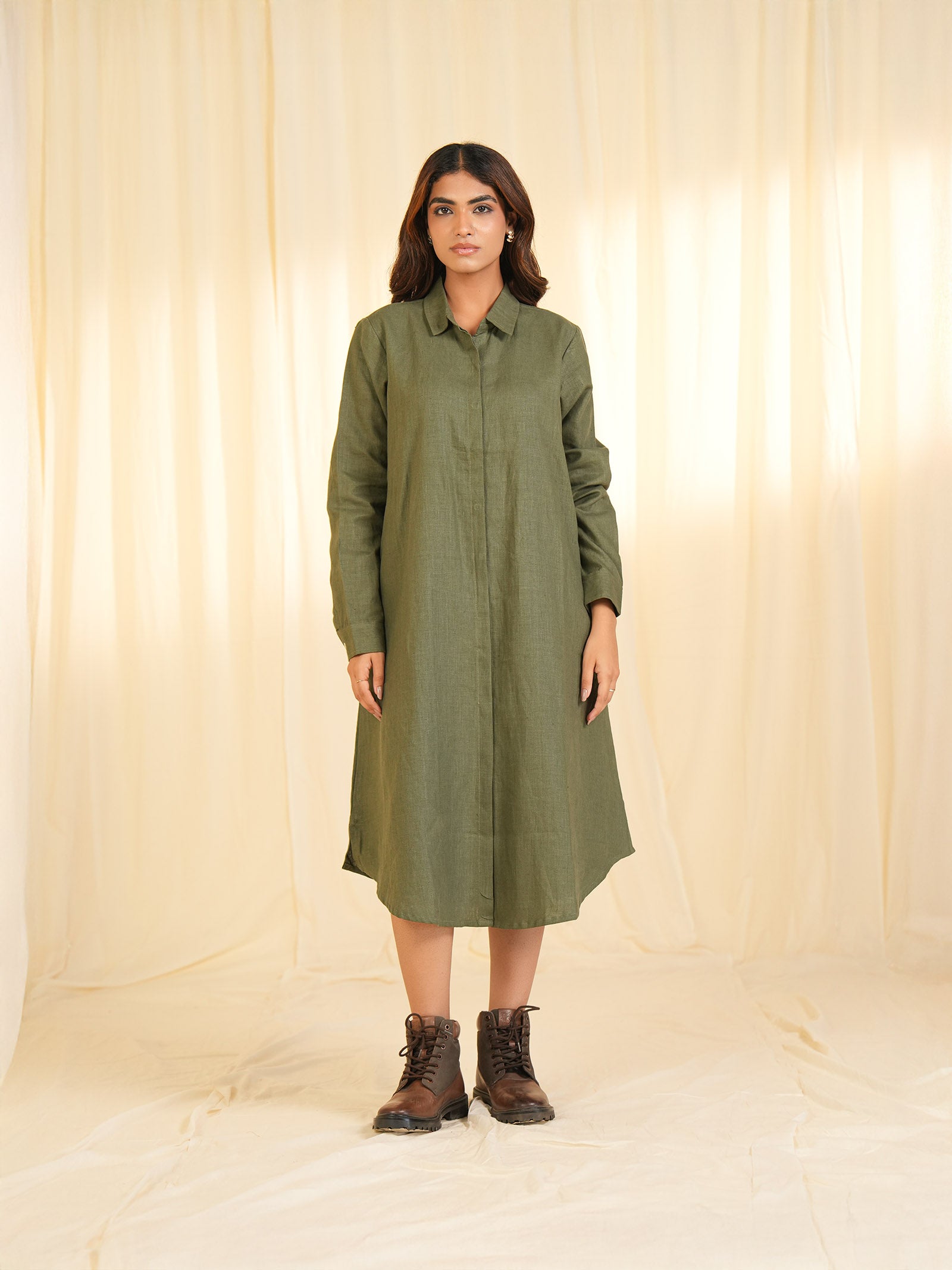 Safari - Olive Green Linen Dress