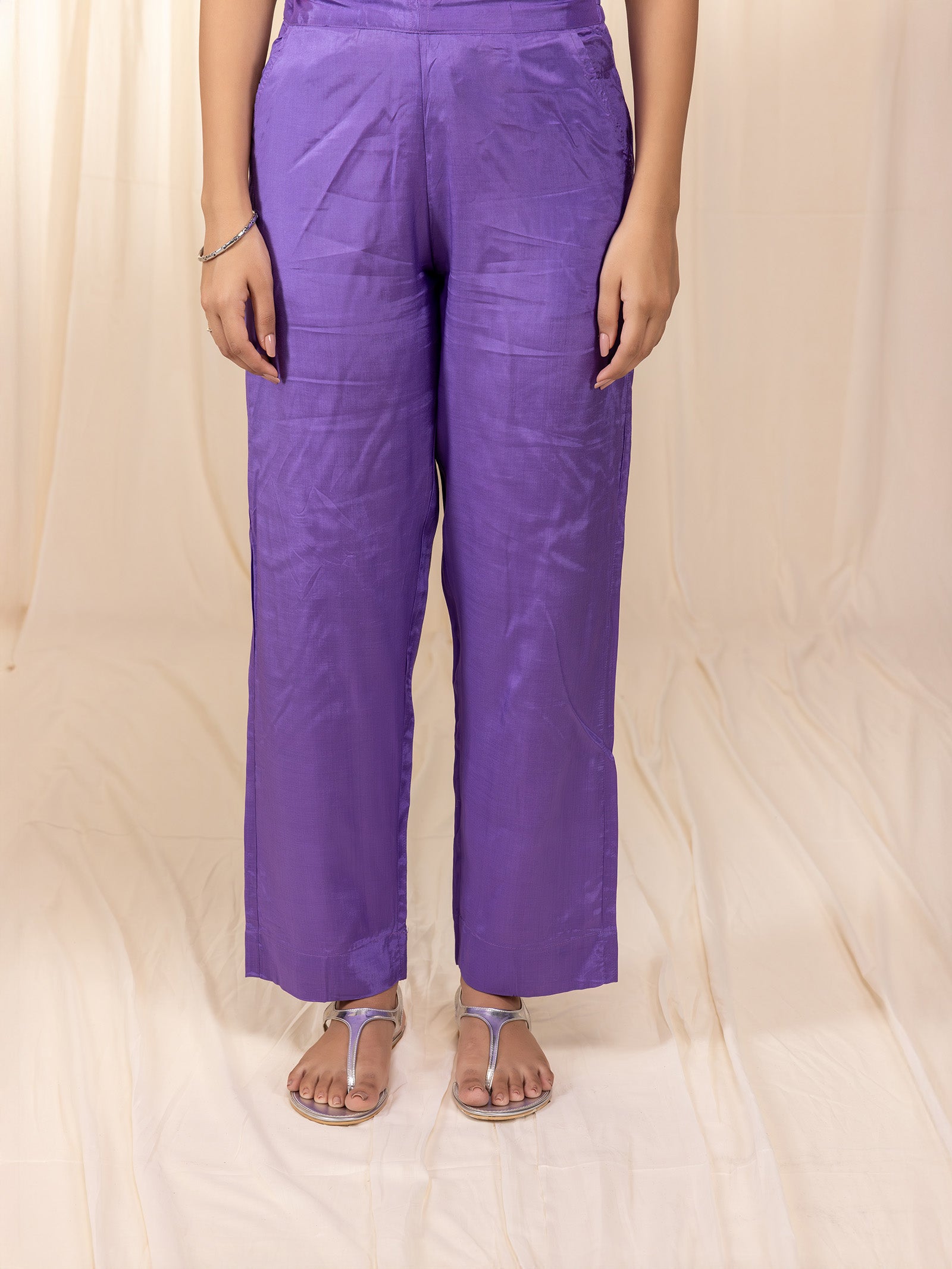 Sakhi Saheliya Purple Bamboo Silk Straight Pants