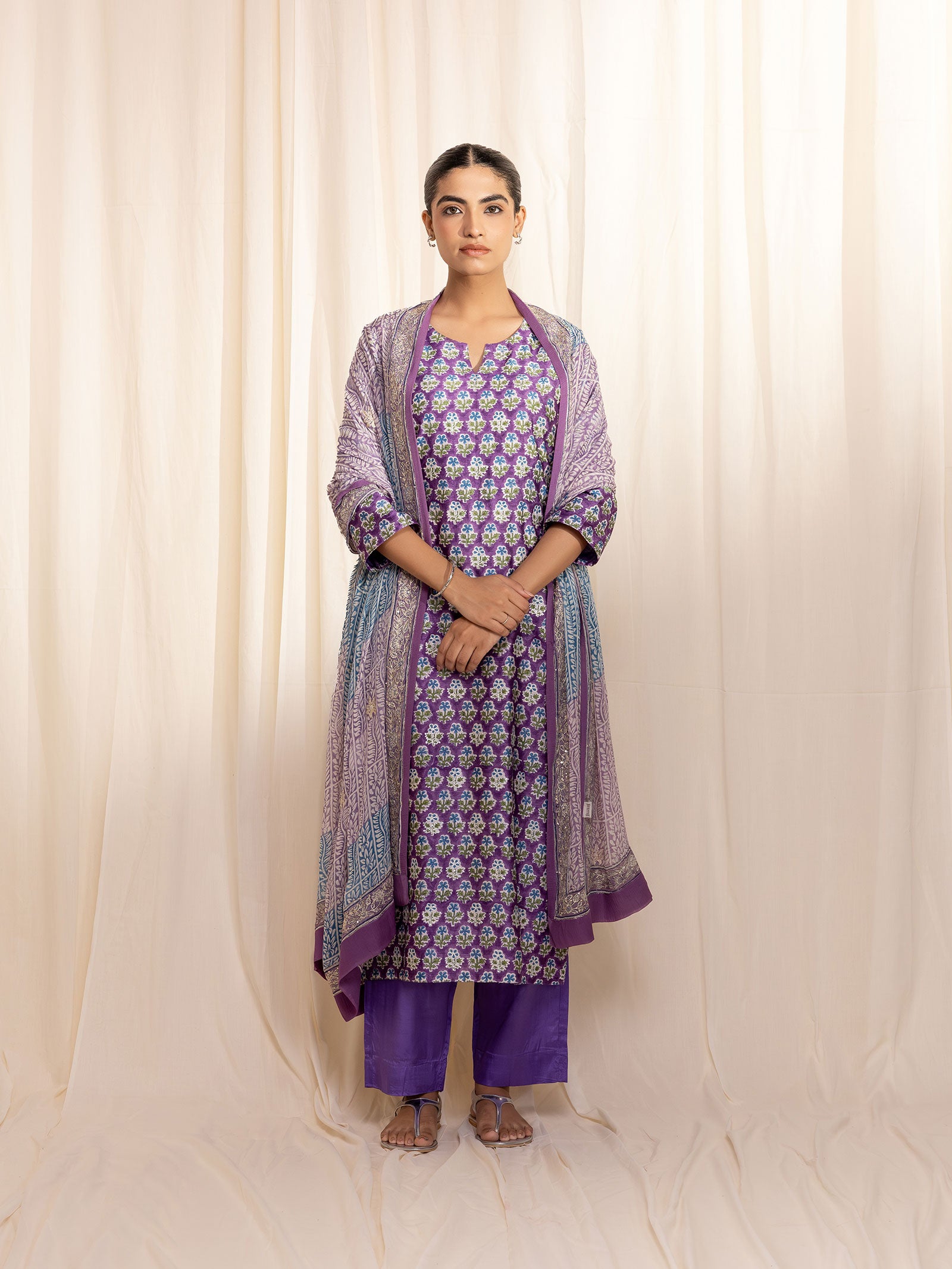 Sakhi Saheliya Purple Chanderi Kurta