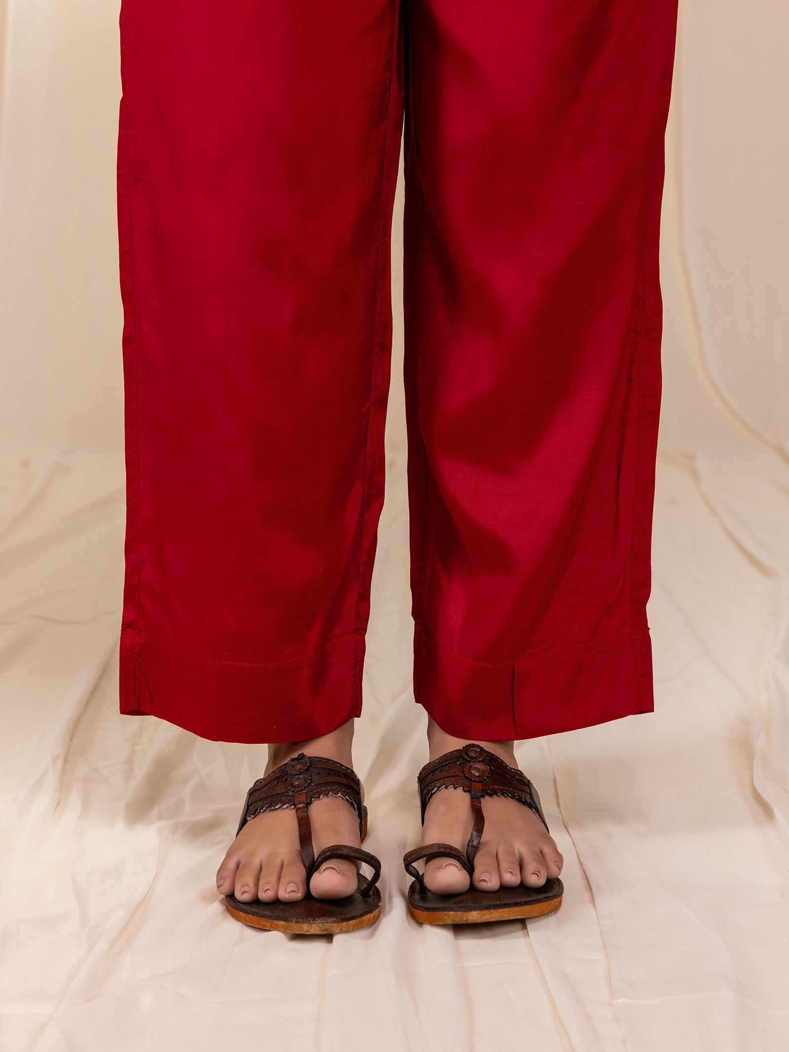 Sakhi Saheliya Red Bamboo Silk Straight Pants