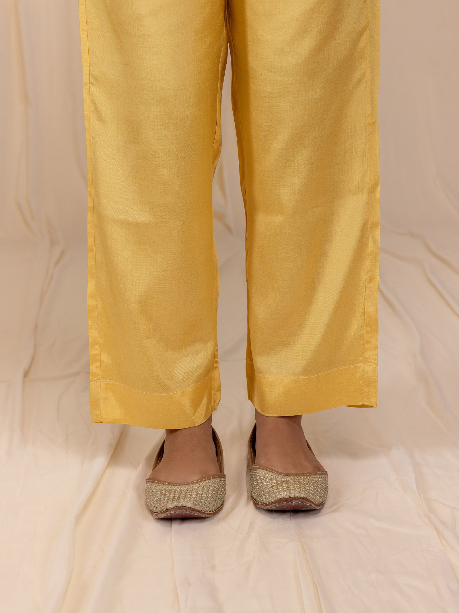 Sakhi Saheliya Yellow Bamboo Silk Straight Pants