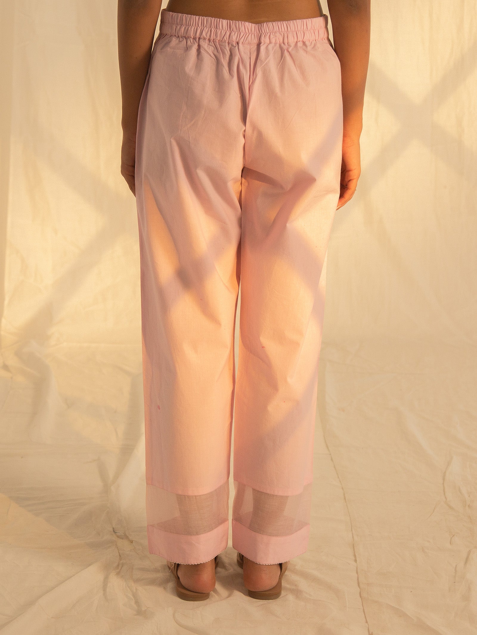 Satin Stitch Pink Cotton Straight Pant