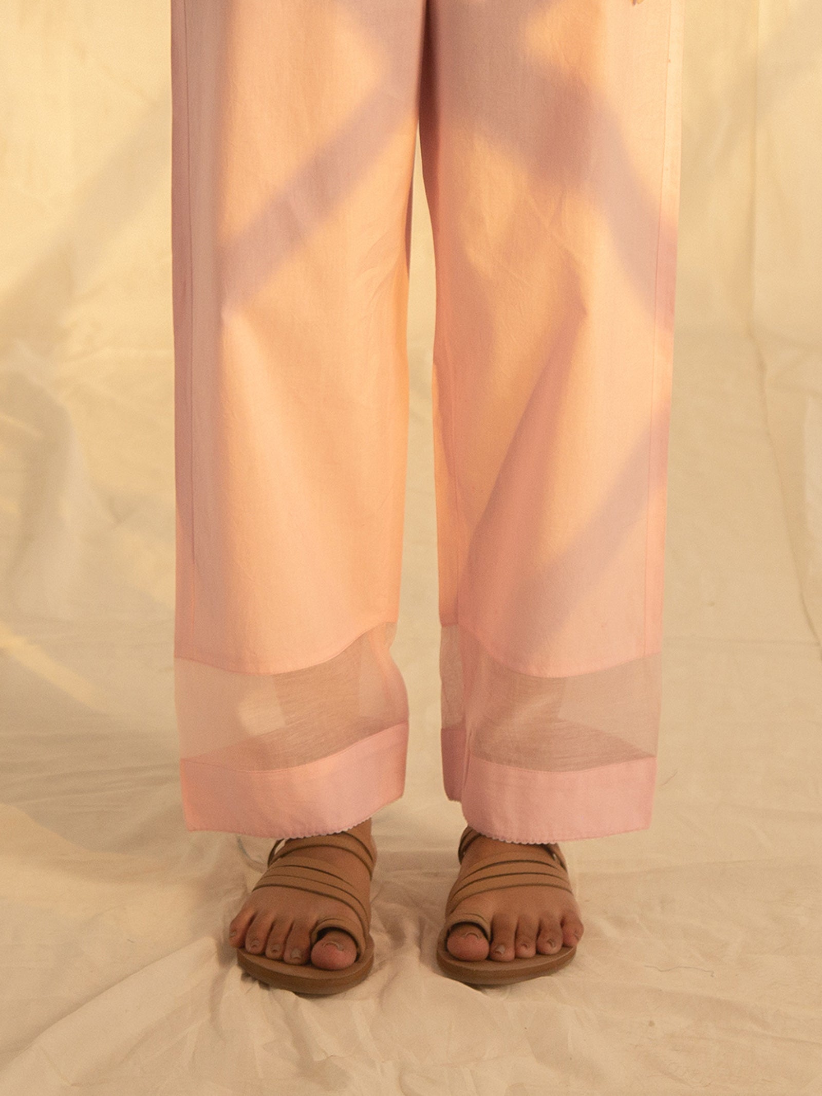 Satin Stitch Pink Cotton Straight Pant