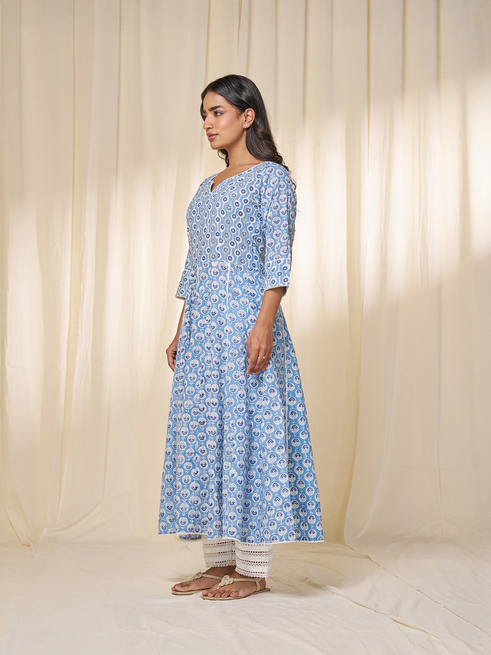 Sky Blue Cosmos Cotton Kurta