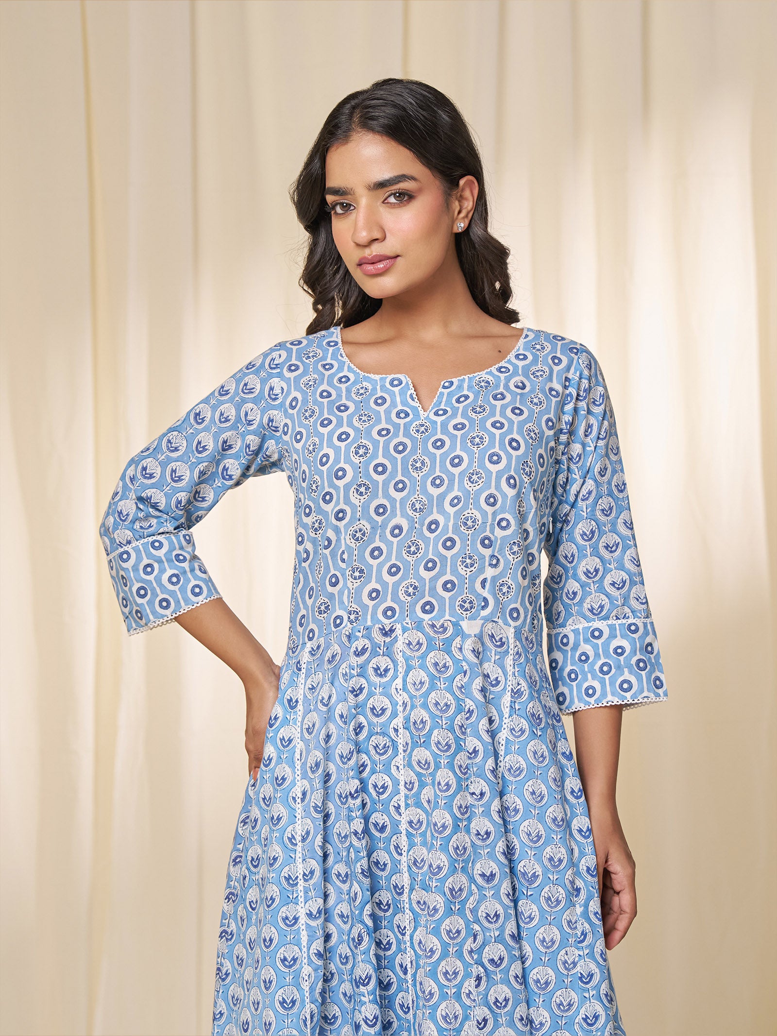 Sky Blue Cosmos Cotton Kurta