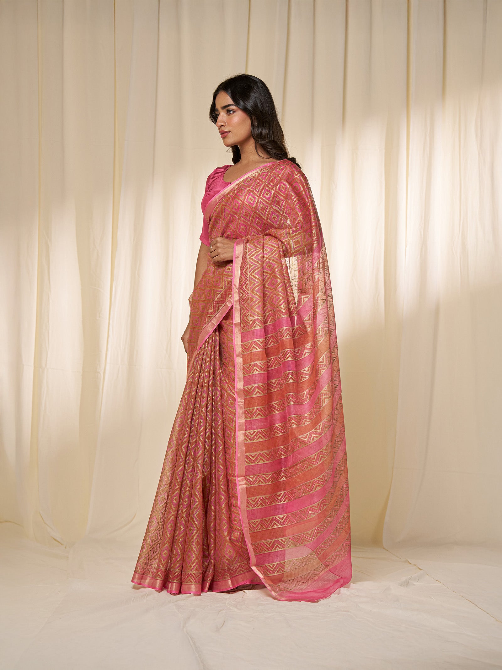 Kohinoor Pink Kota Silk Saree