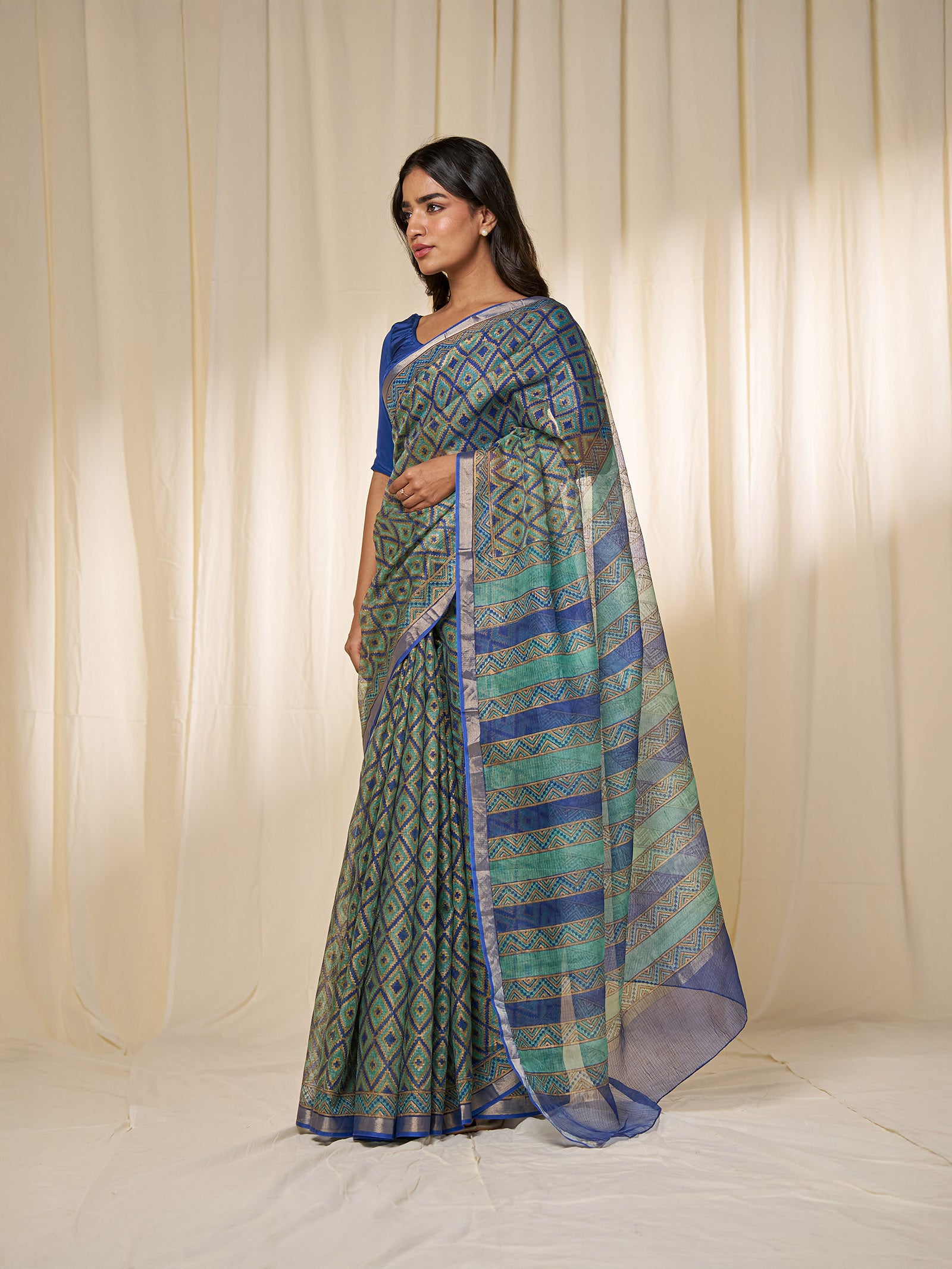 Kohinoor Blue Kota Silk Saree