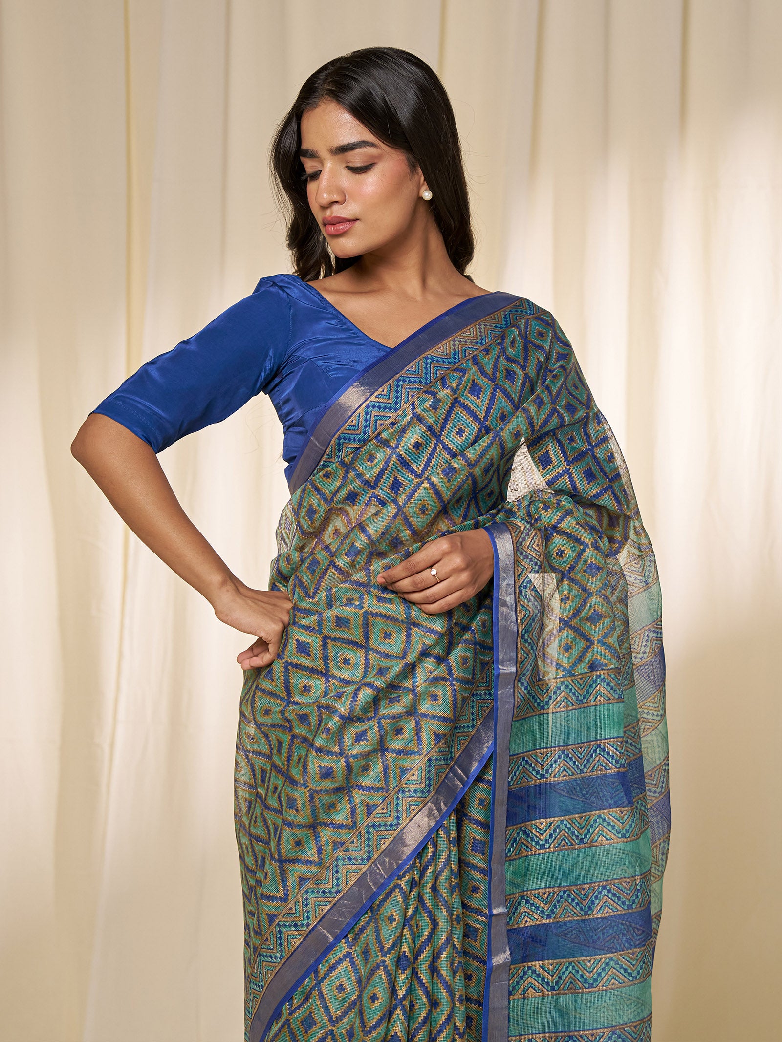 Kohinoor Blue Kota Silk Saree