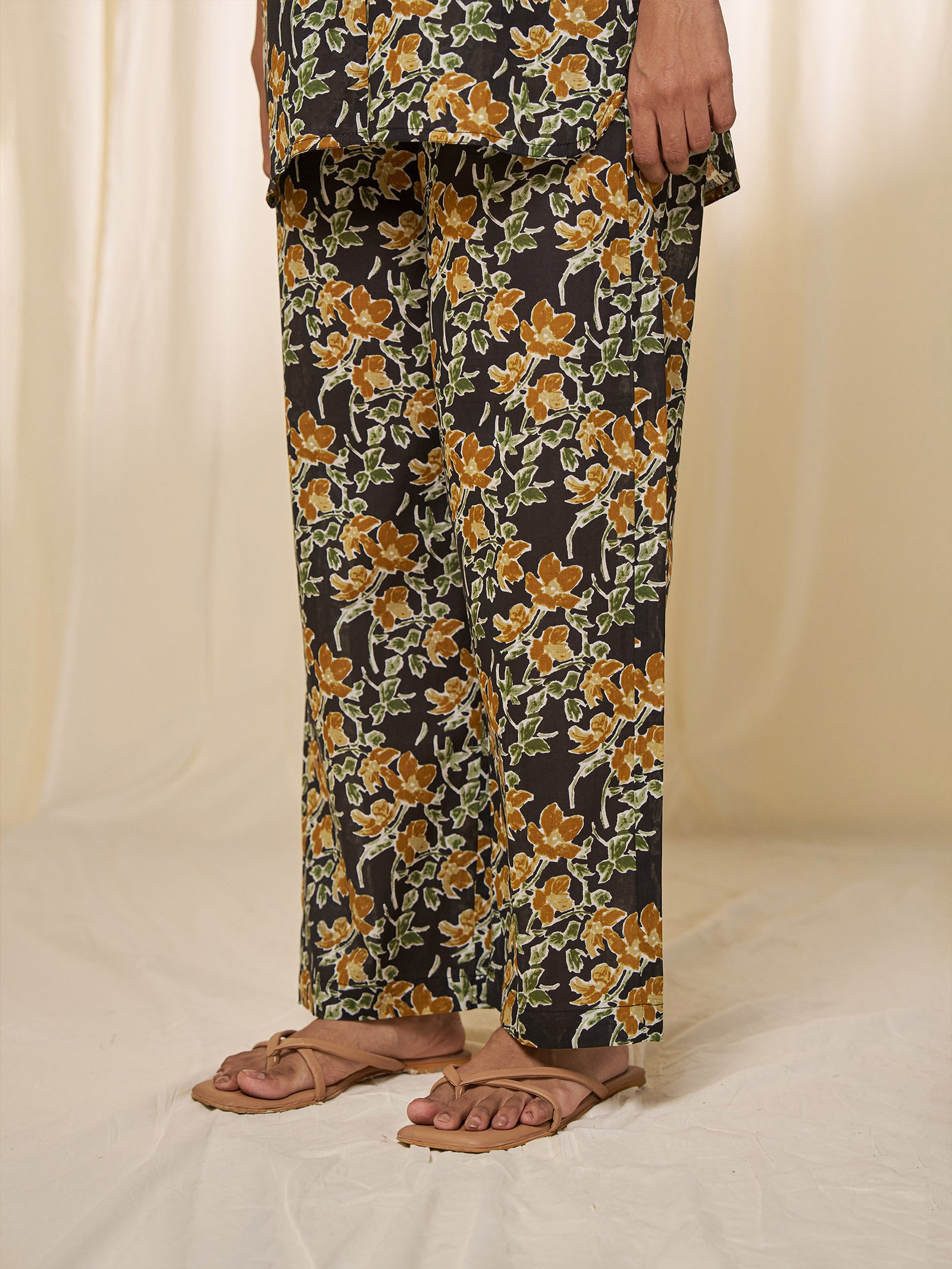 Midnight Blossom Collared Voile Night Suit