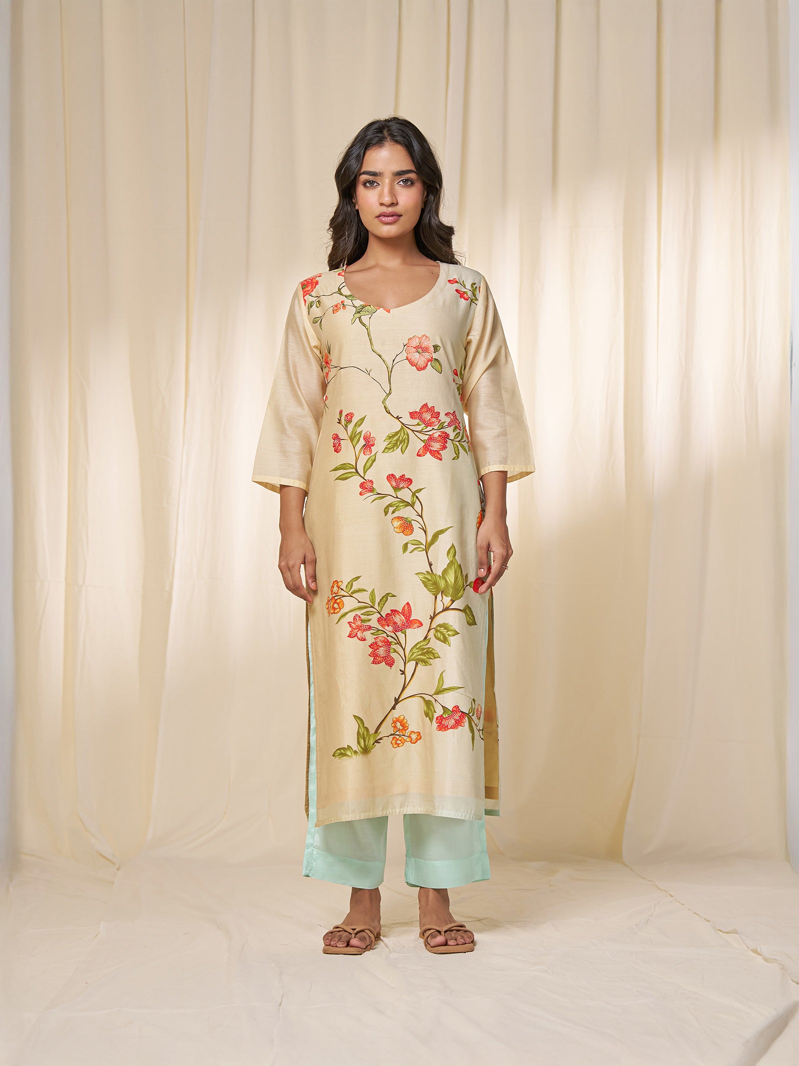 Narangi Chanderi Kurta