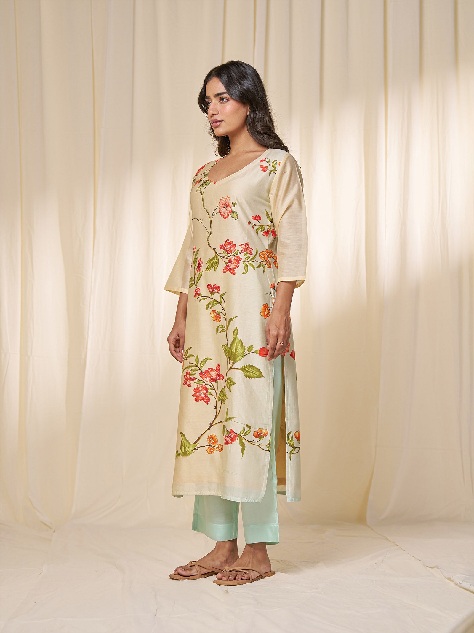 Narangi Chanderi Kurta