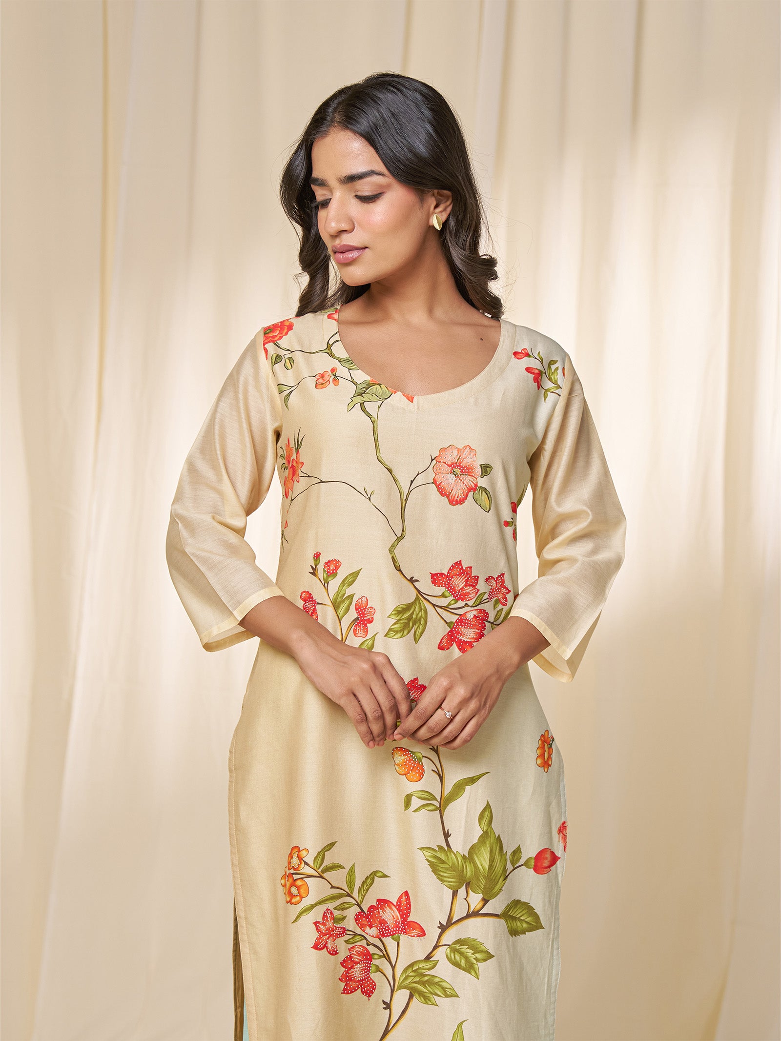 Narangi Chanderi Kurta