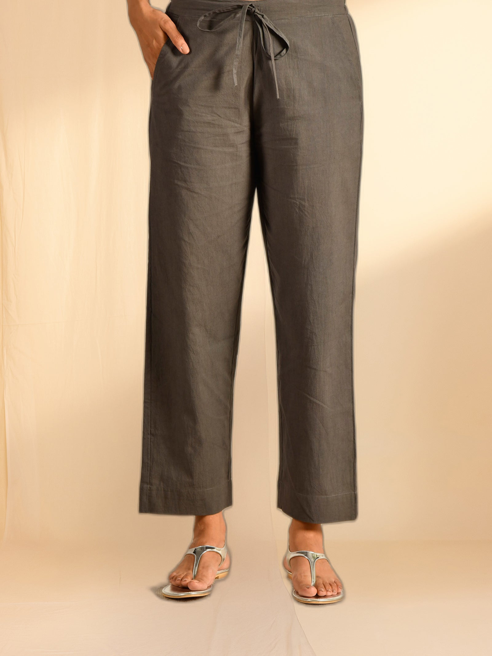 Silver Shine Cotton Straight Pant