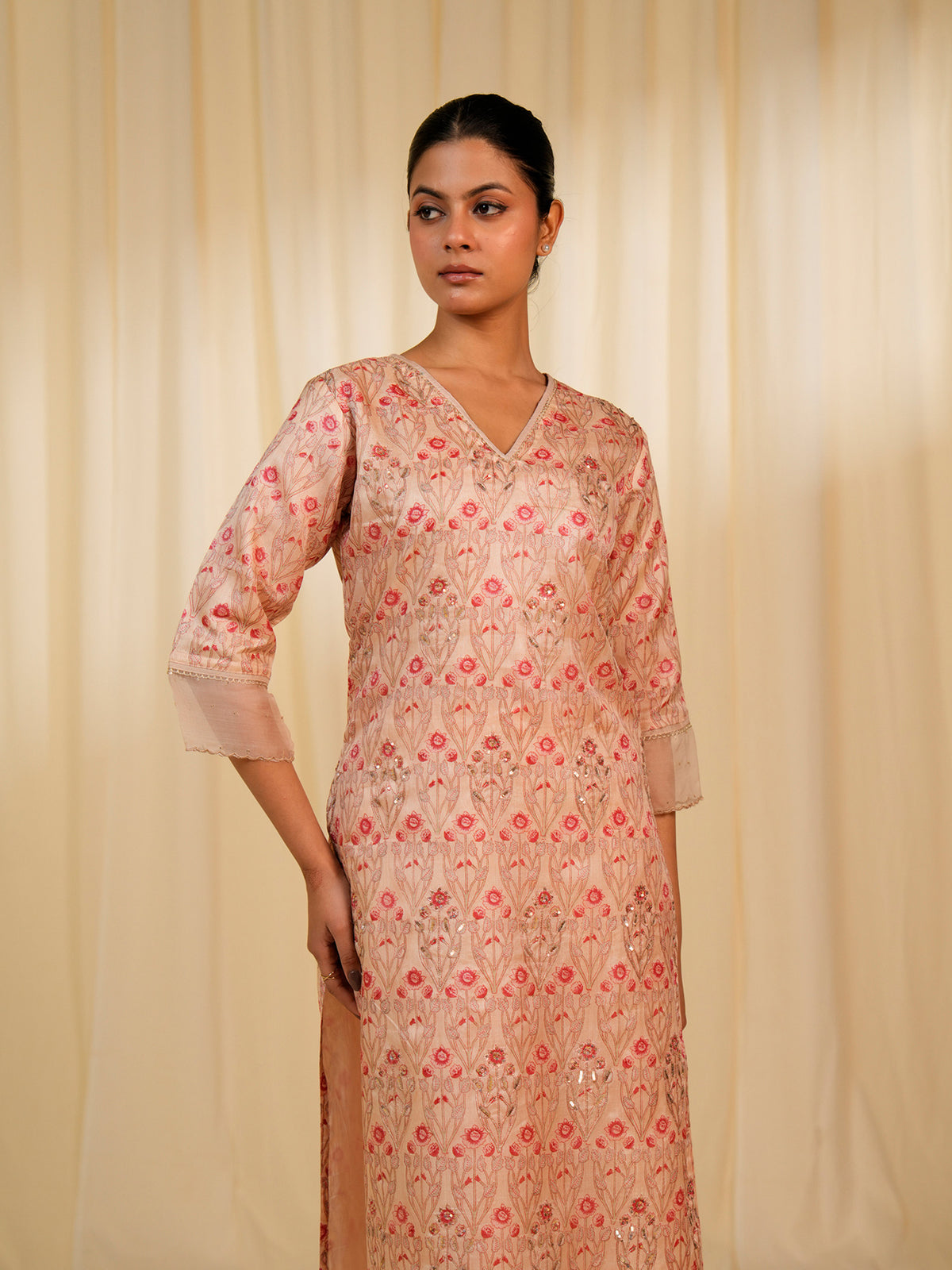 Sunhera Gulab Tussar Silk Kurta