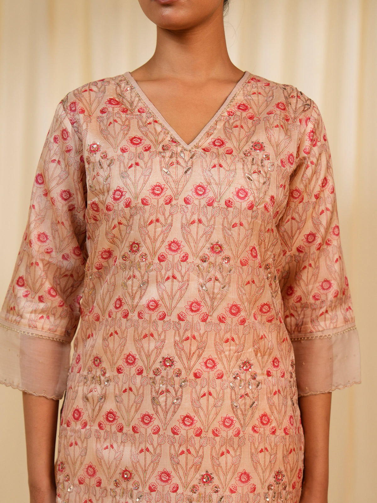 Sunhera Gulab Tussar Silk Kurta