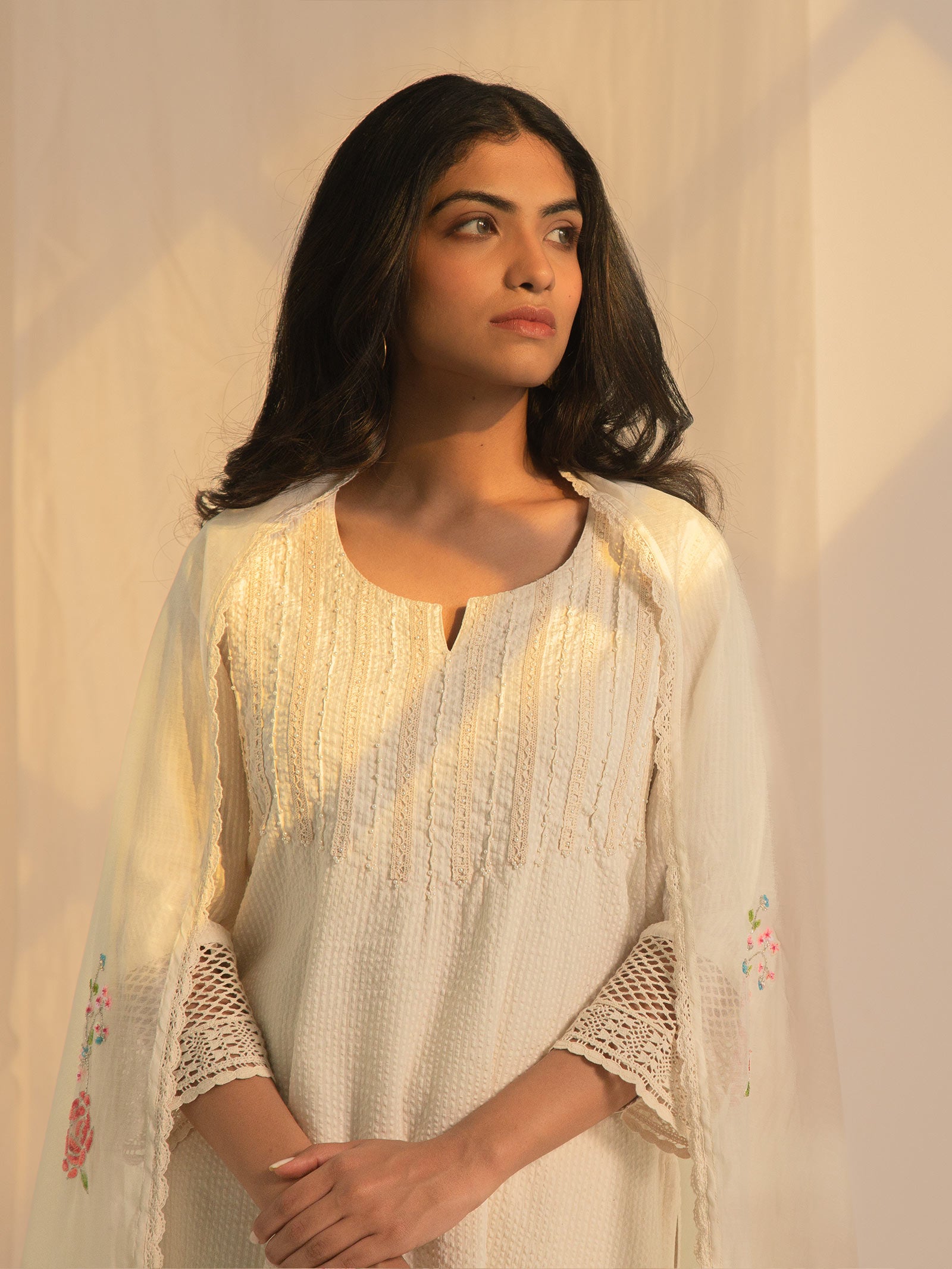 Raw Ecru Pearls Cotton Kurta