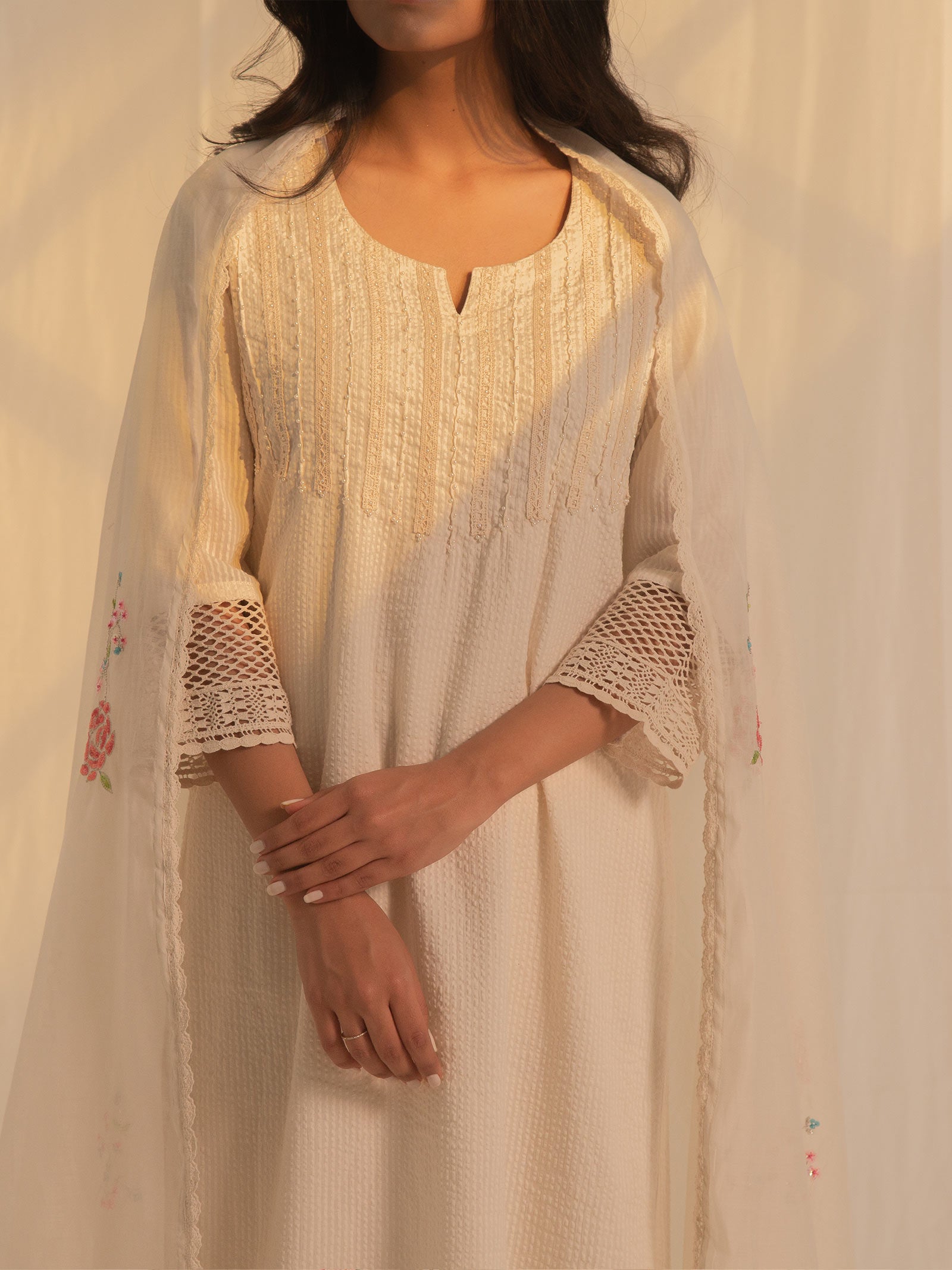 Raw Ecru Pearls Cotton Kurta