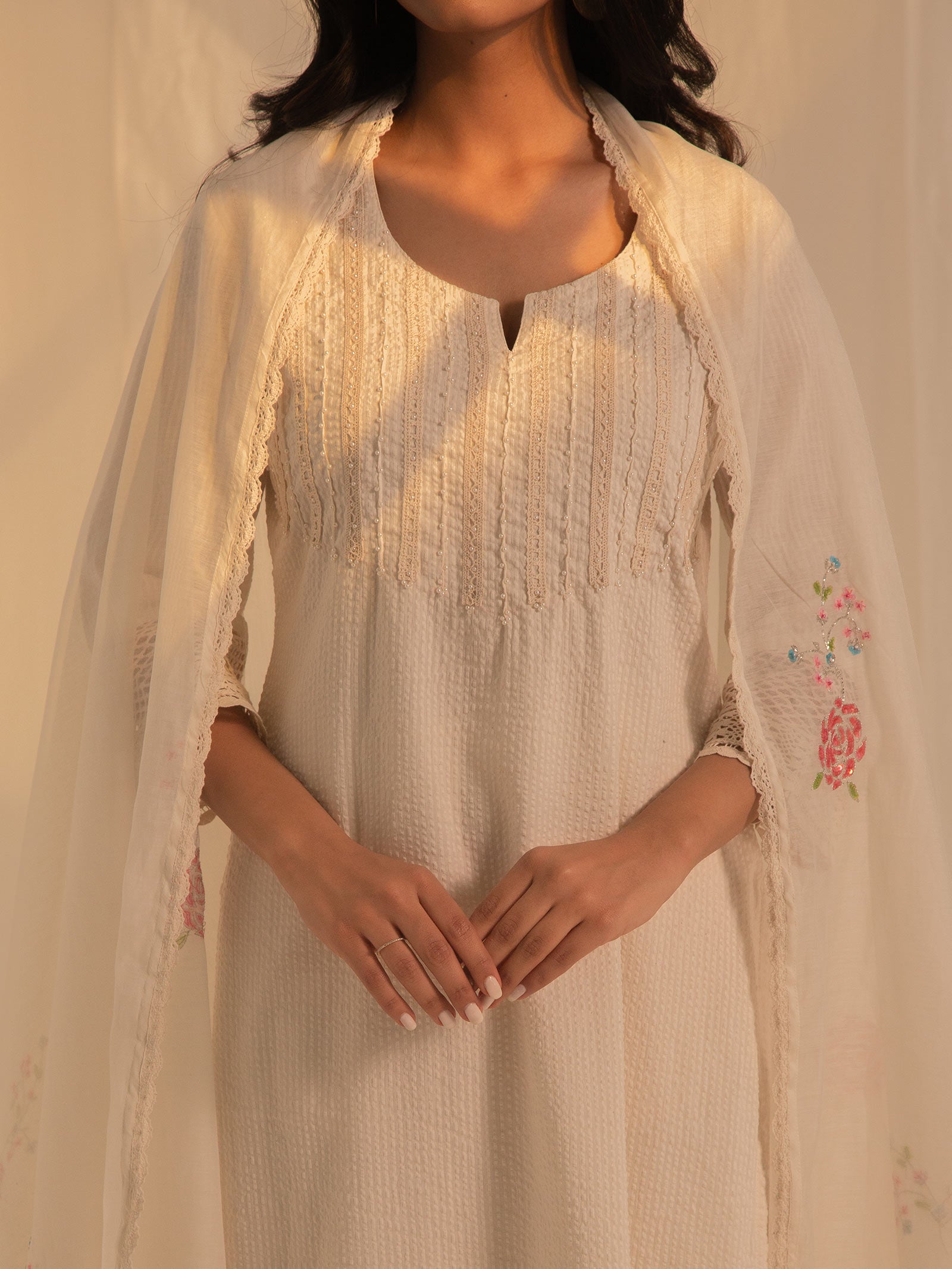 Raw Ecru Pearls Cotton Kurta