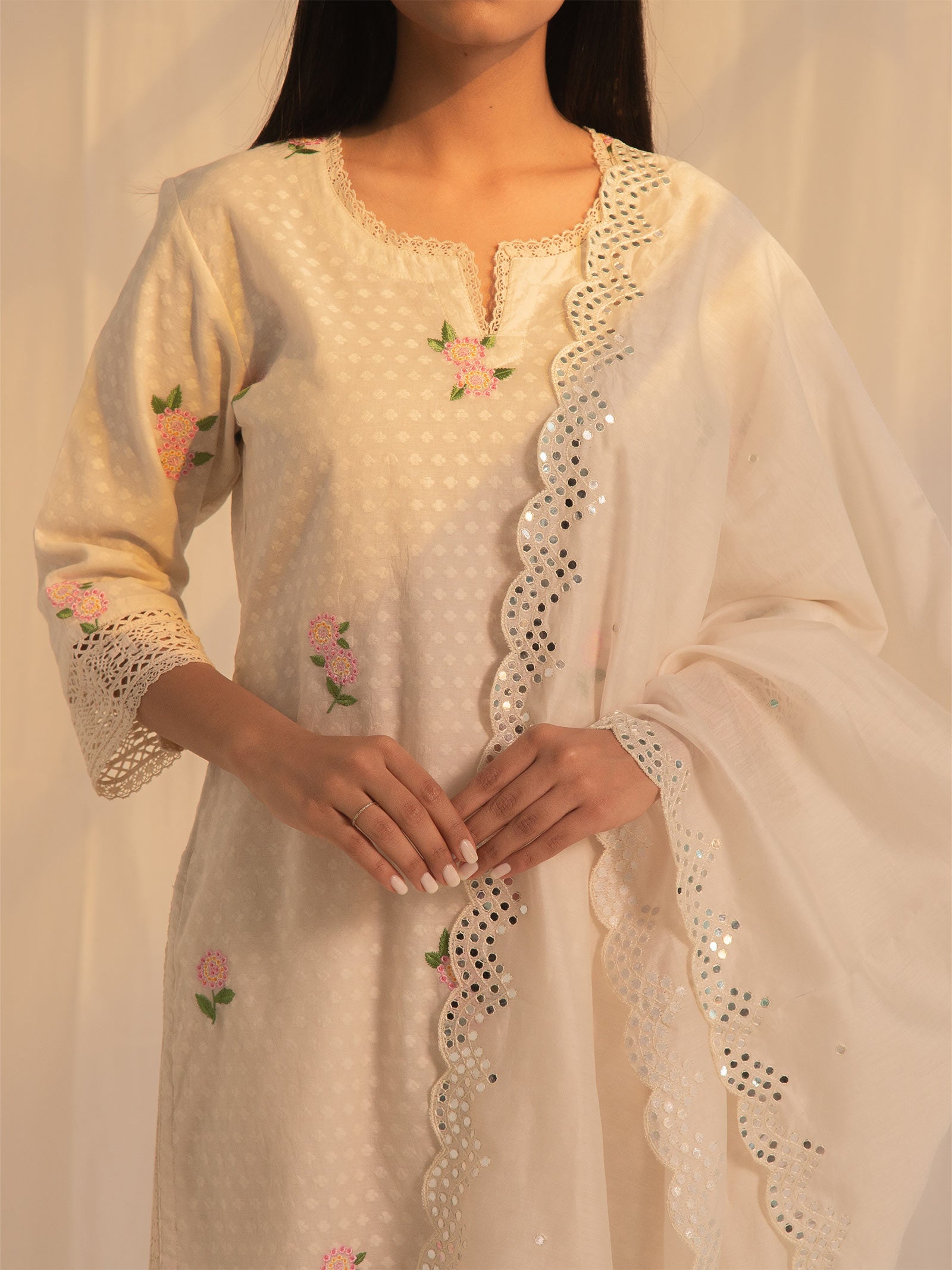 Raw Ecru Pearls Cotton Kurta