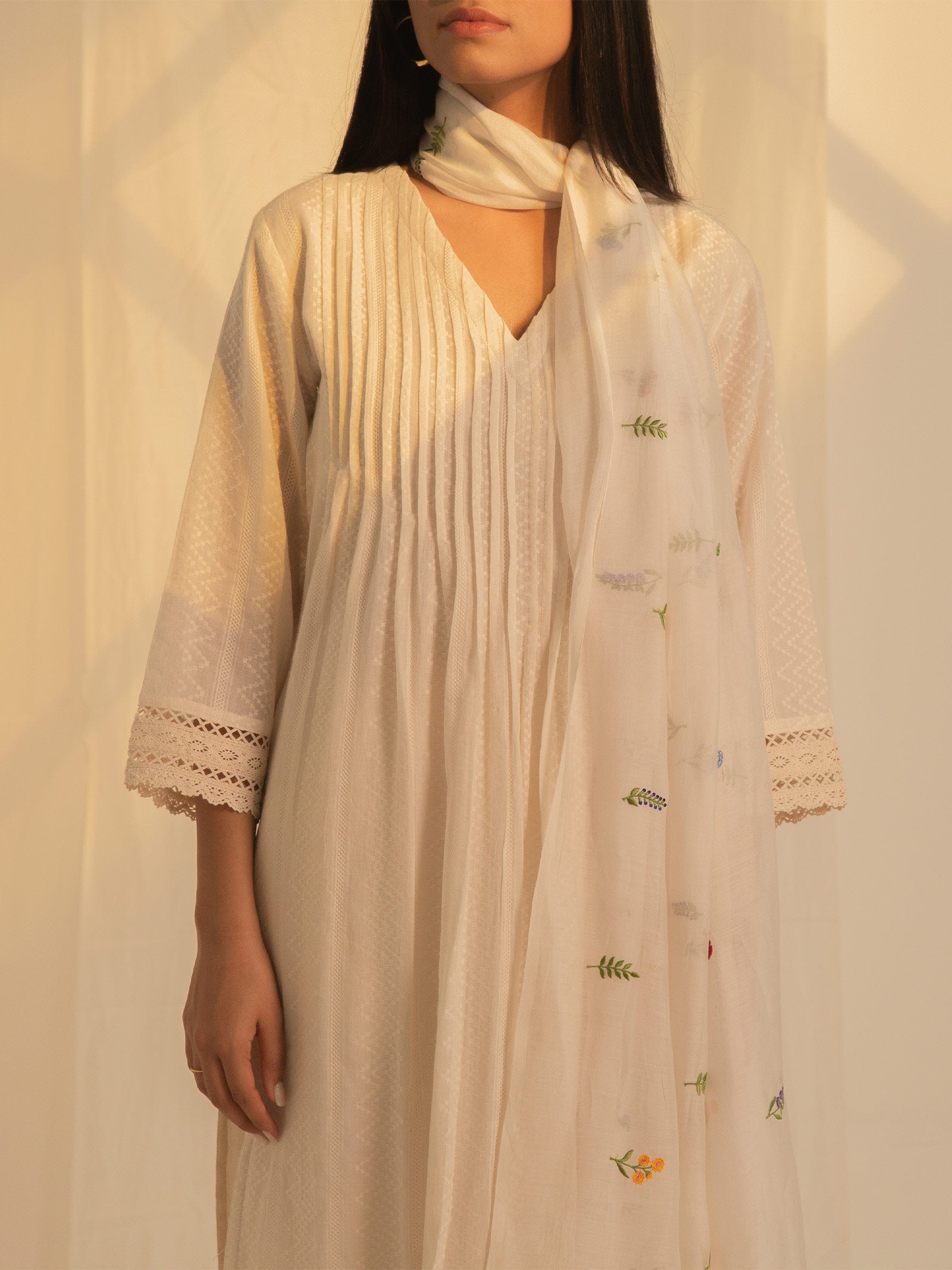 Raw Ecru Pleats Cotton Kurta