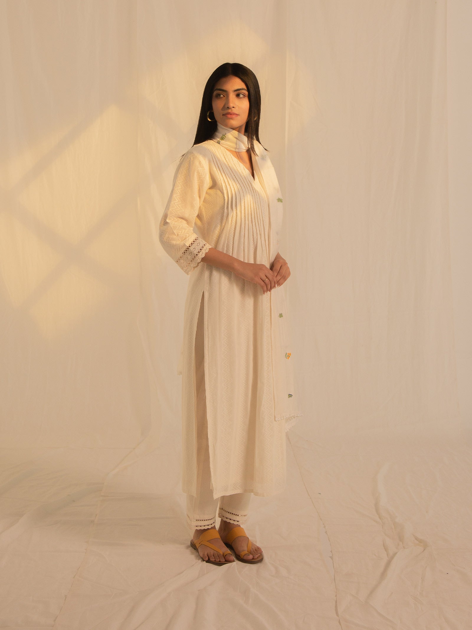 Raw Ecru Pleats Cotton Kurta