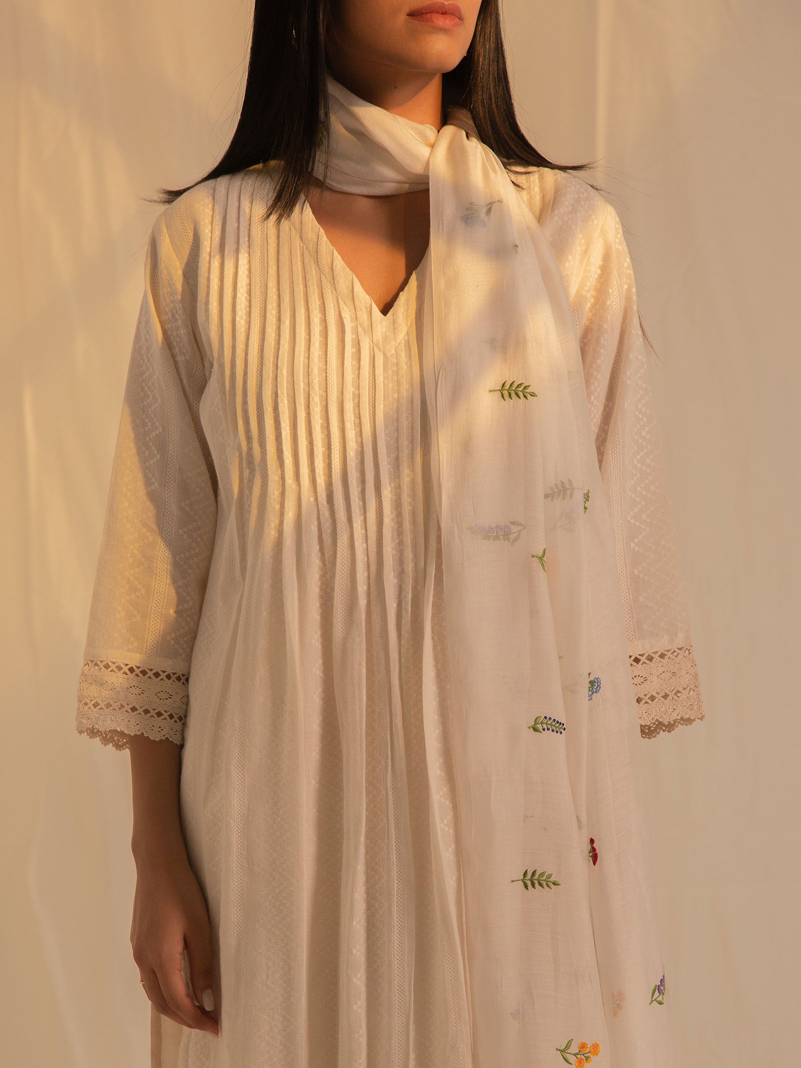 Raw Ecru Pleats Cotton Kurta