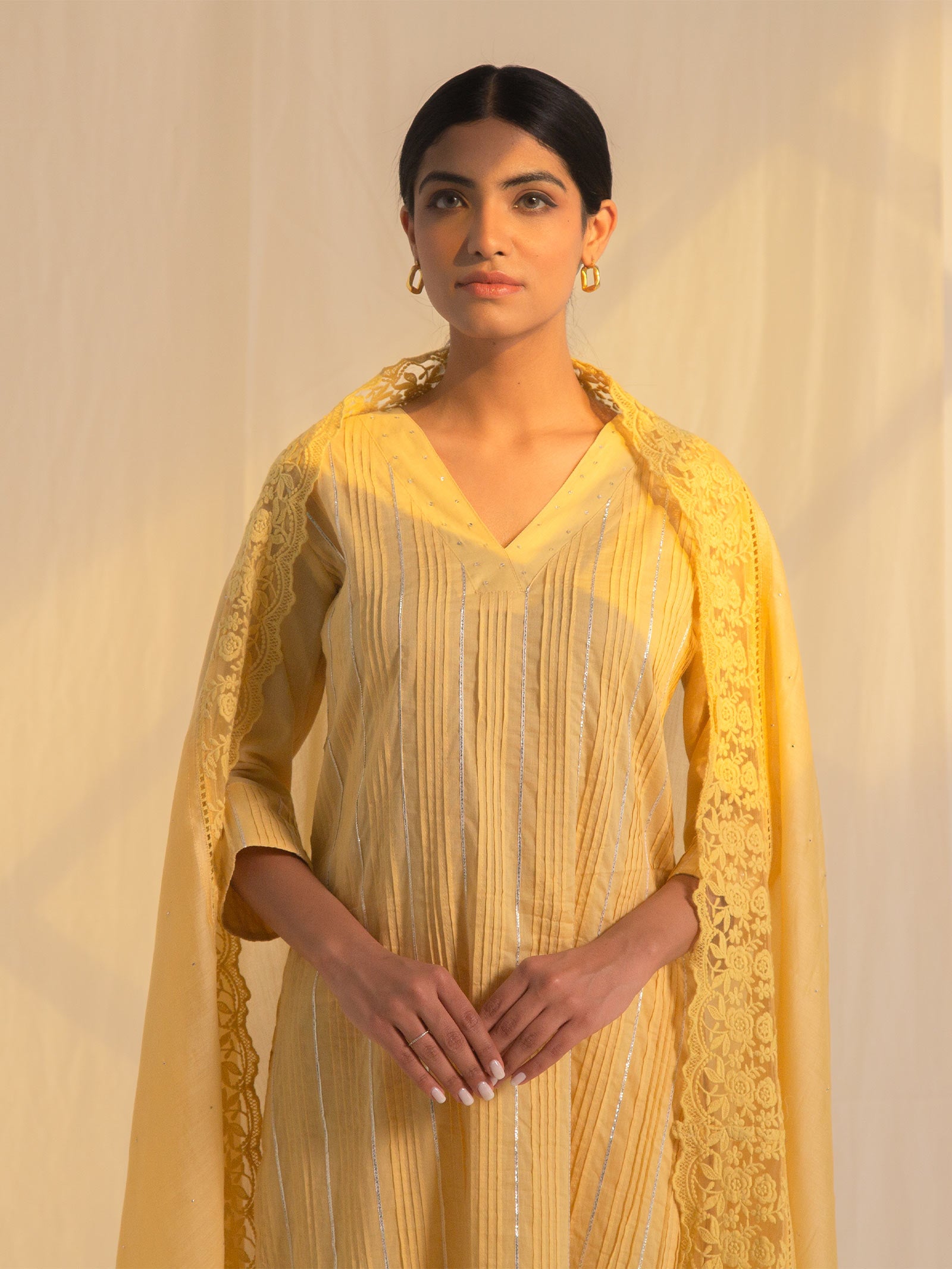 Yellow Chantilly Voile Kurta