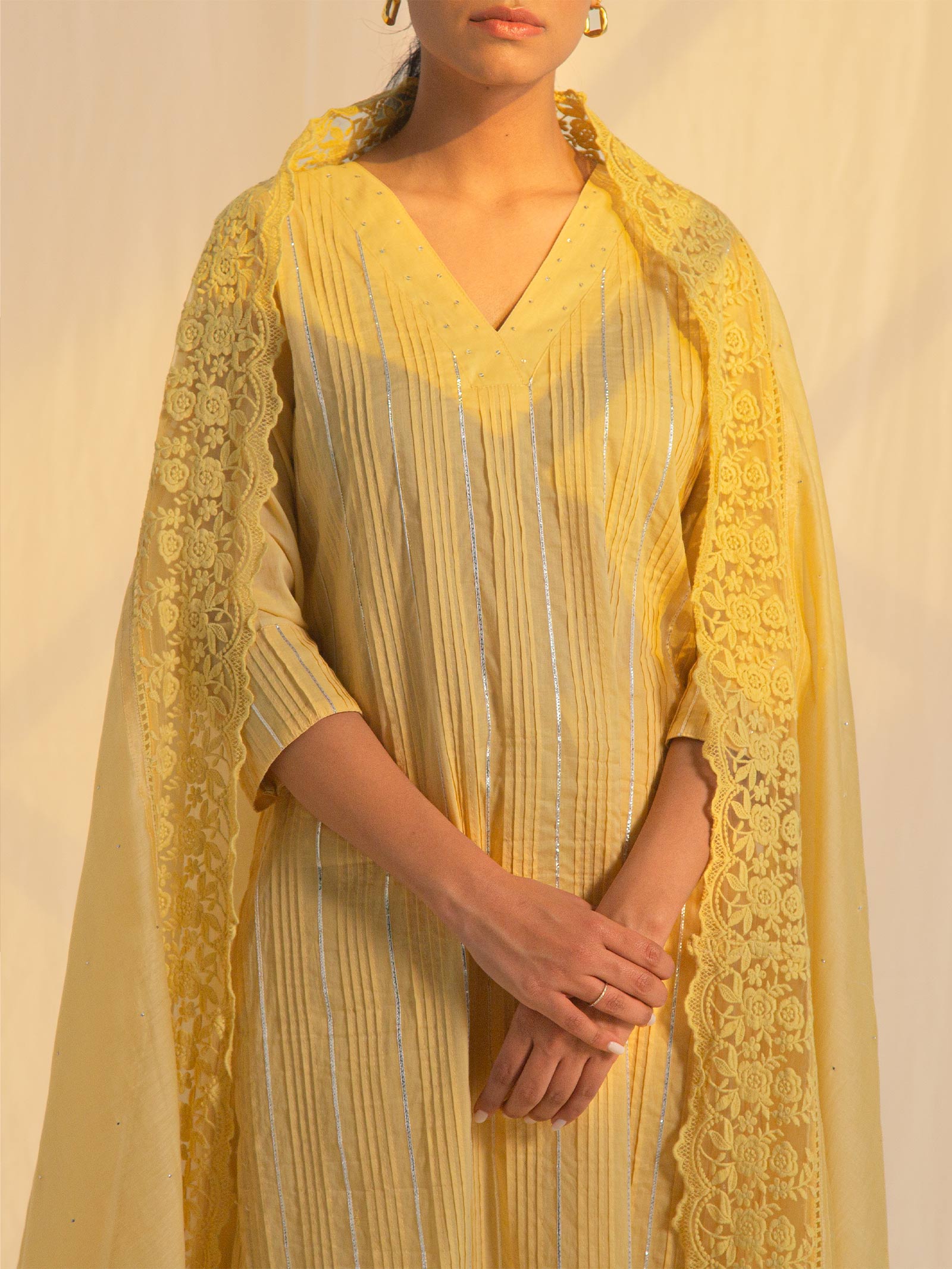 Yellow Chantilly Voile Kurta