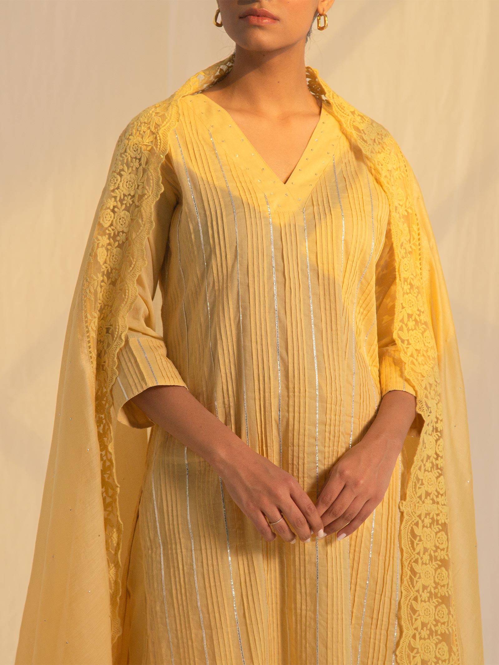 Yellow Chantilly Voile Kurta