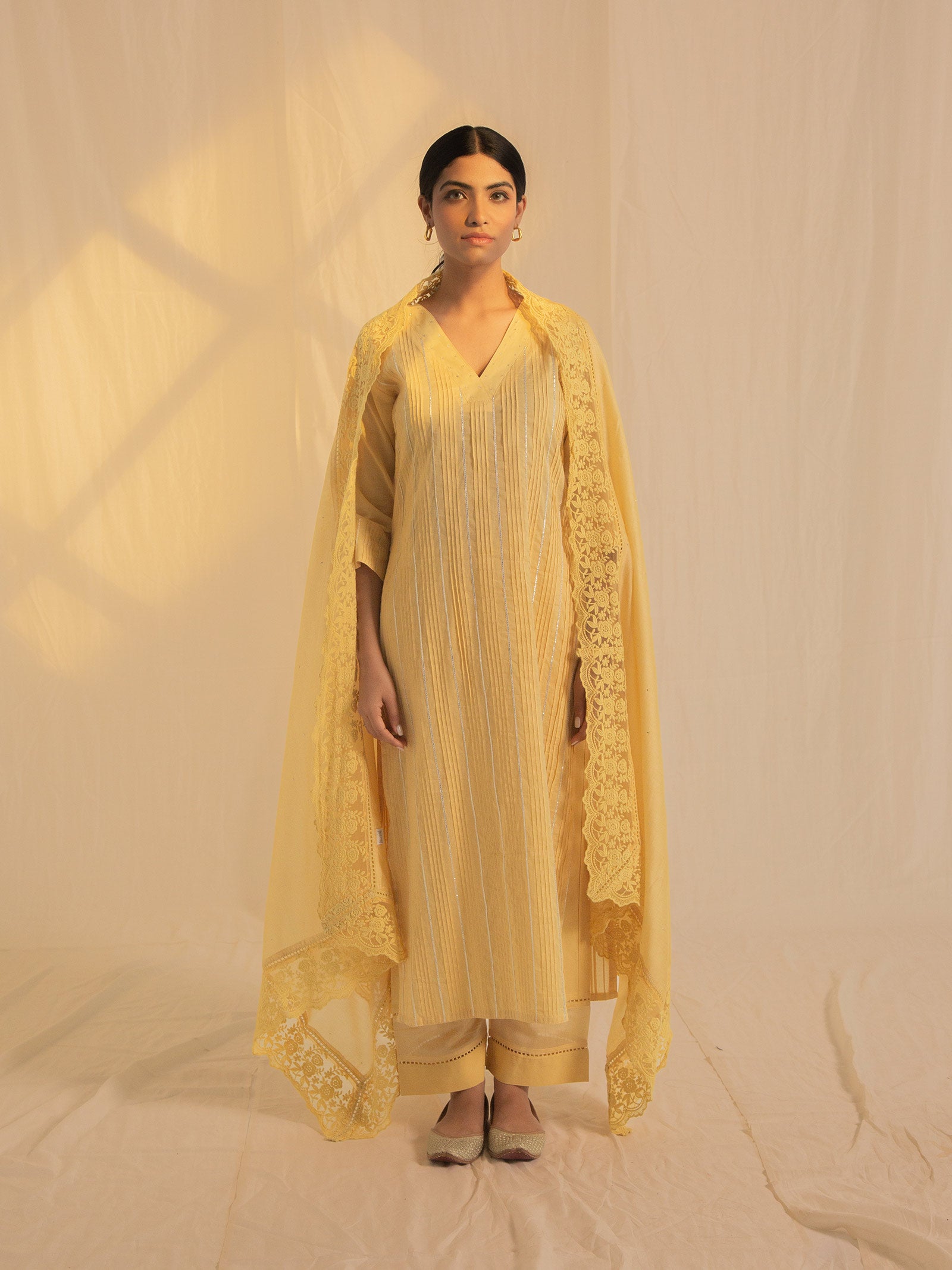 Yellow Chantilly Voile Kurta