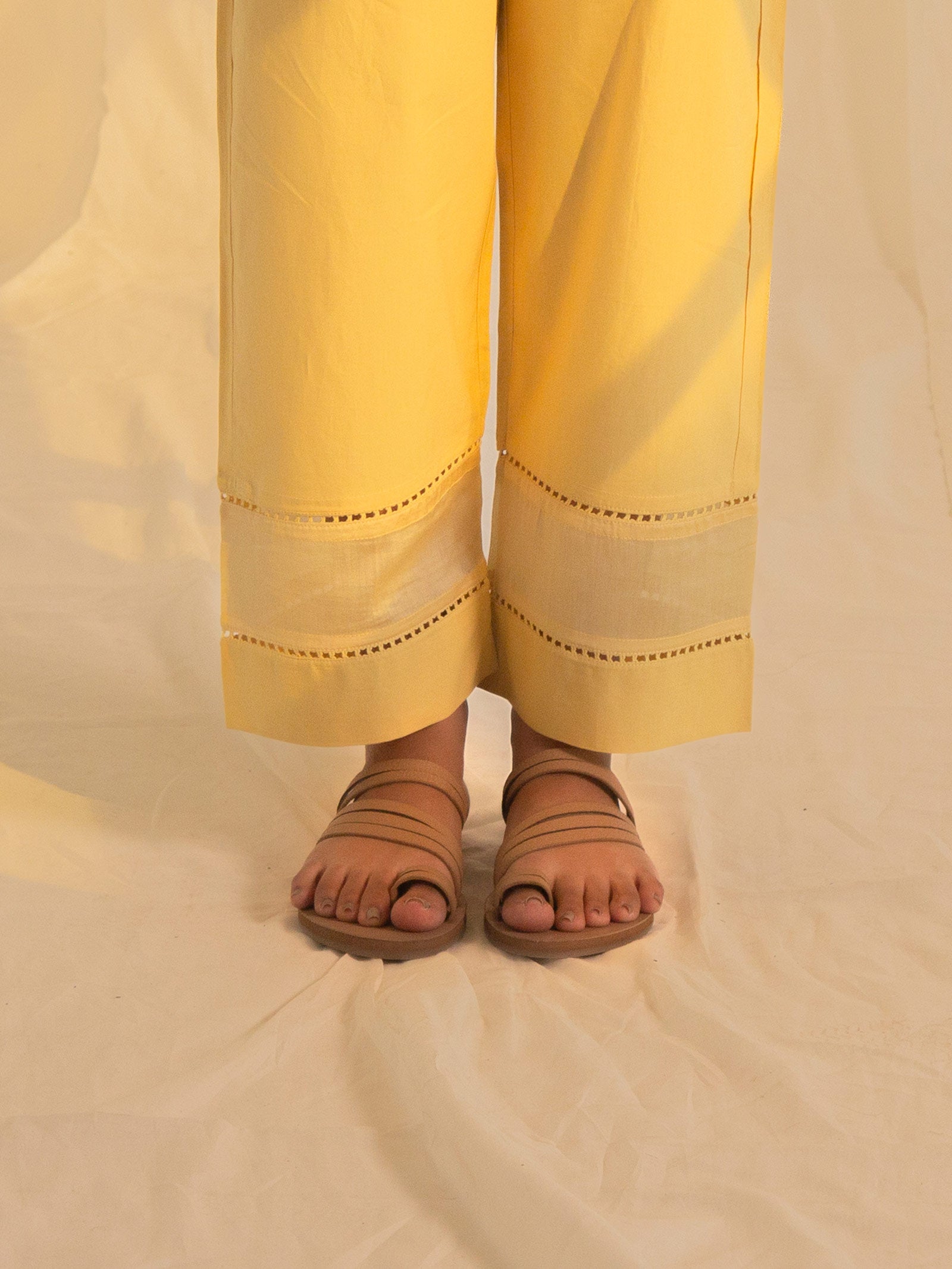 Yellow Chantilly Cotton Straight Pant