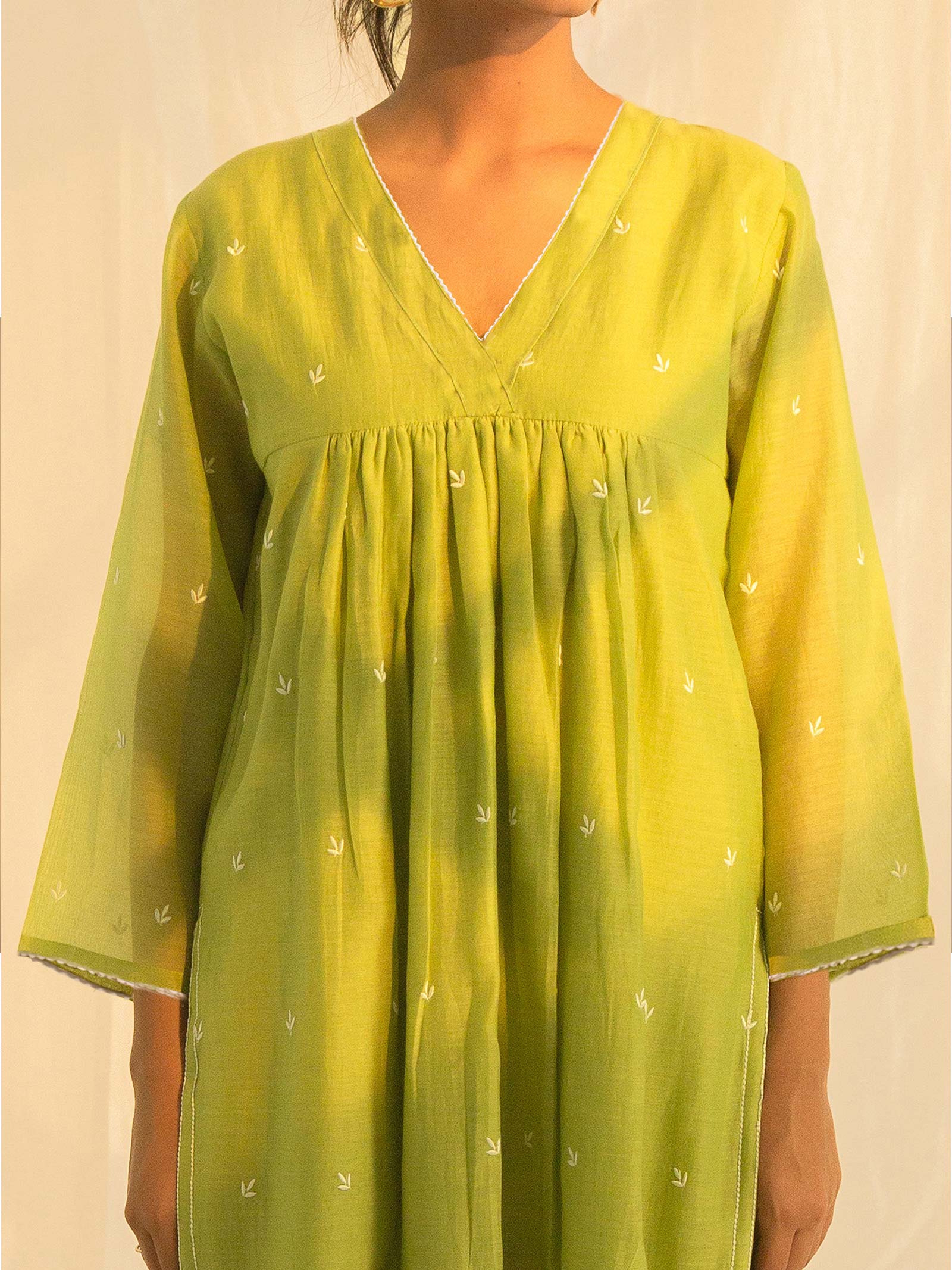 Needle Work Leaf Green Chanderi Kurta