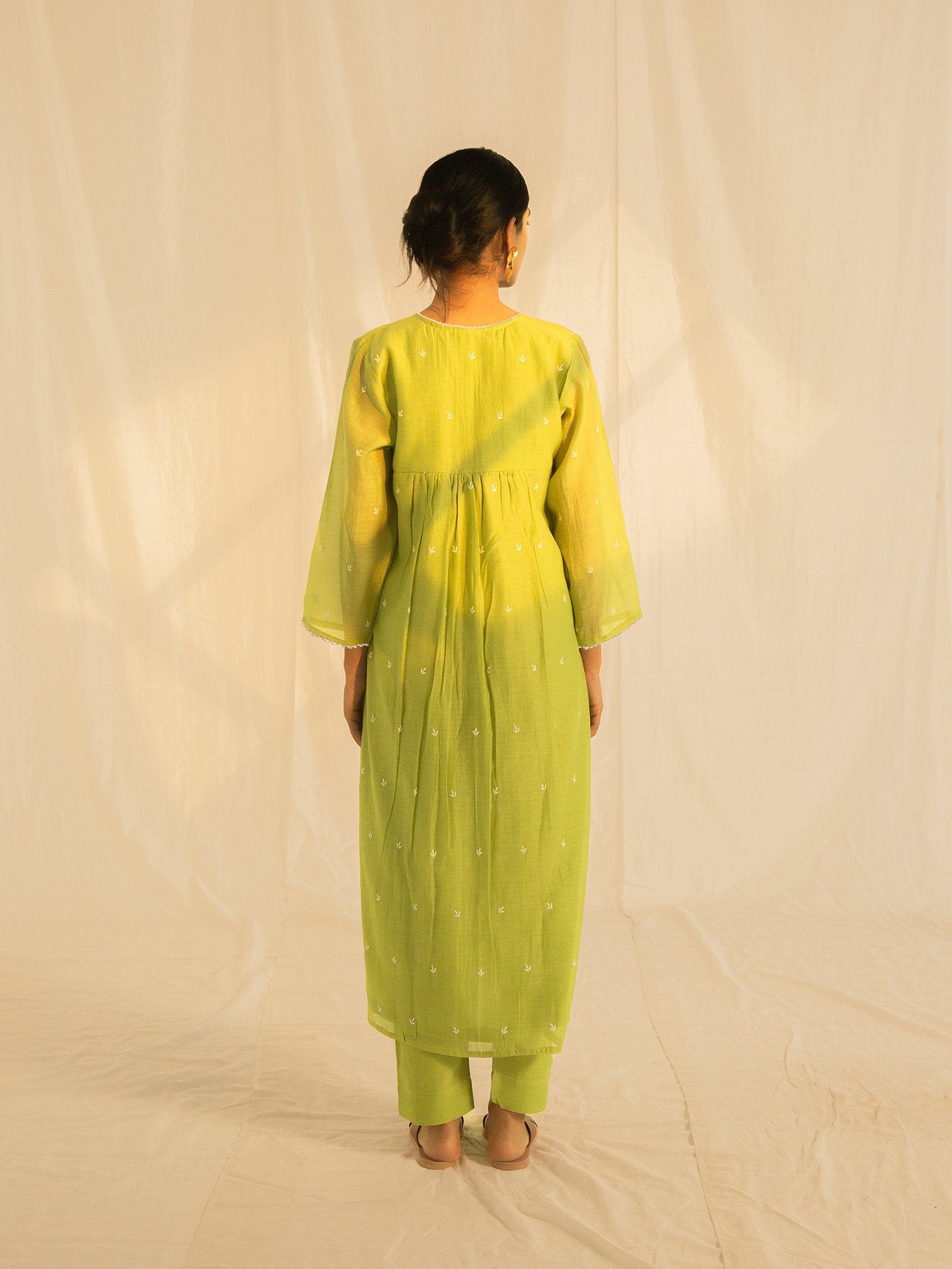 Needle Work Leaf Green Chanderi Kurta