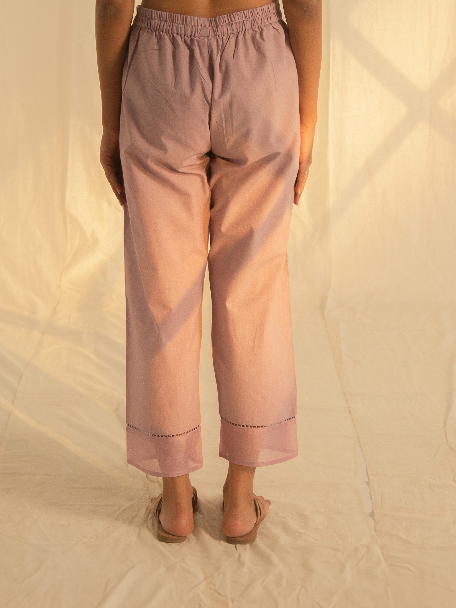 Mauve Chantilly Cotton Straight Pant