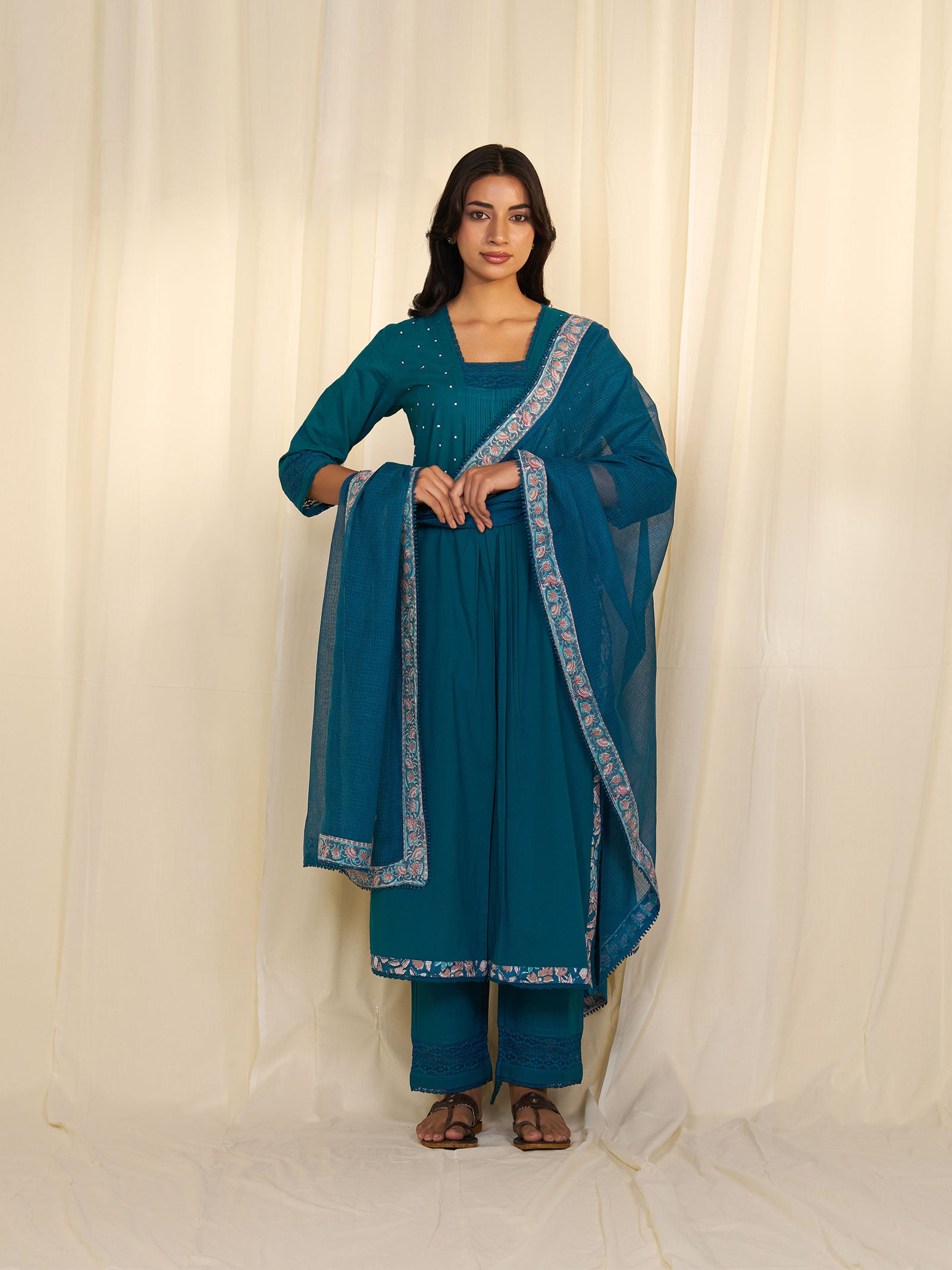 Teal Cotton Kurta