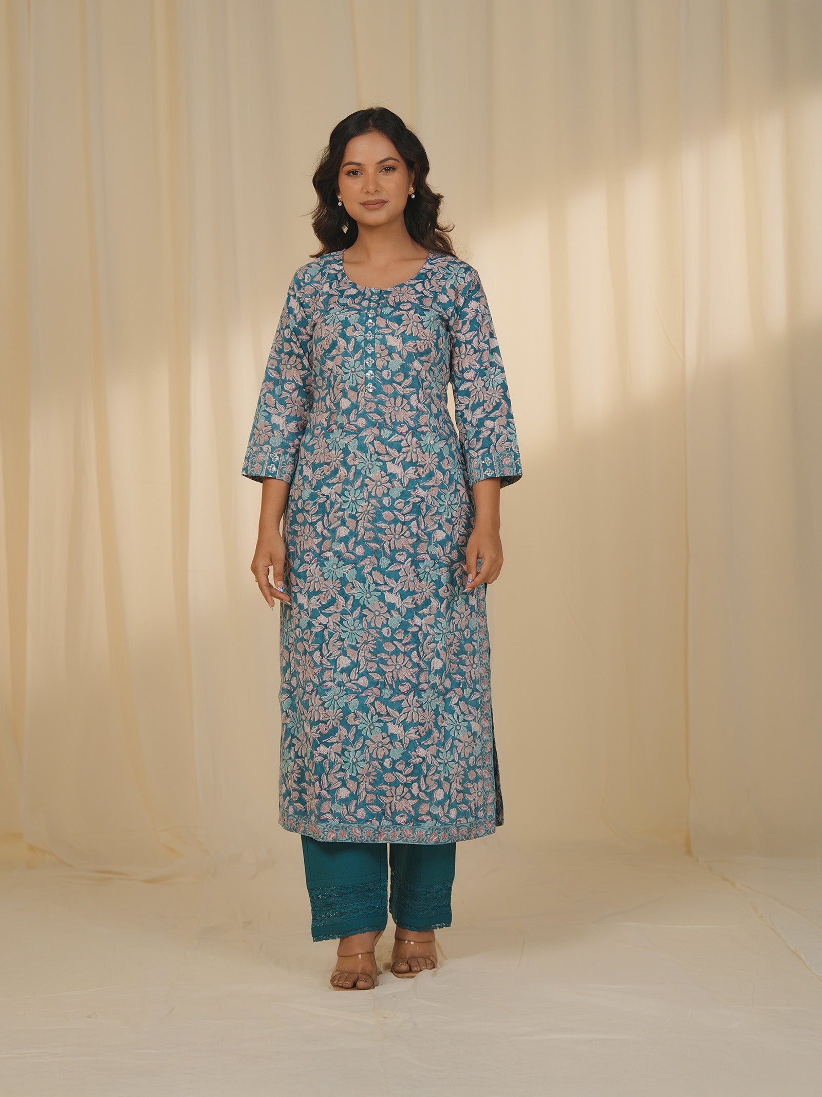 Teal Jaal Cotton Kurta